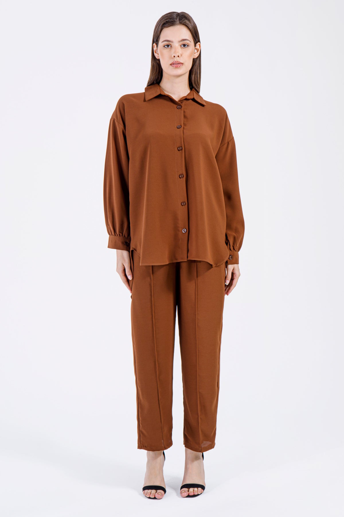 Lina Button-Down Coord Set – Olive Green