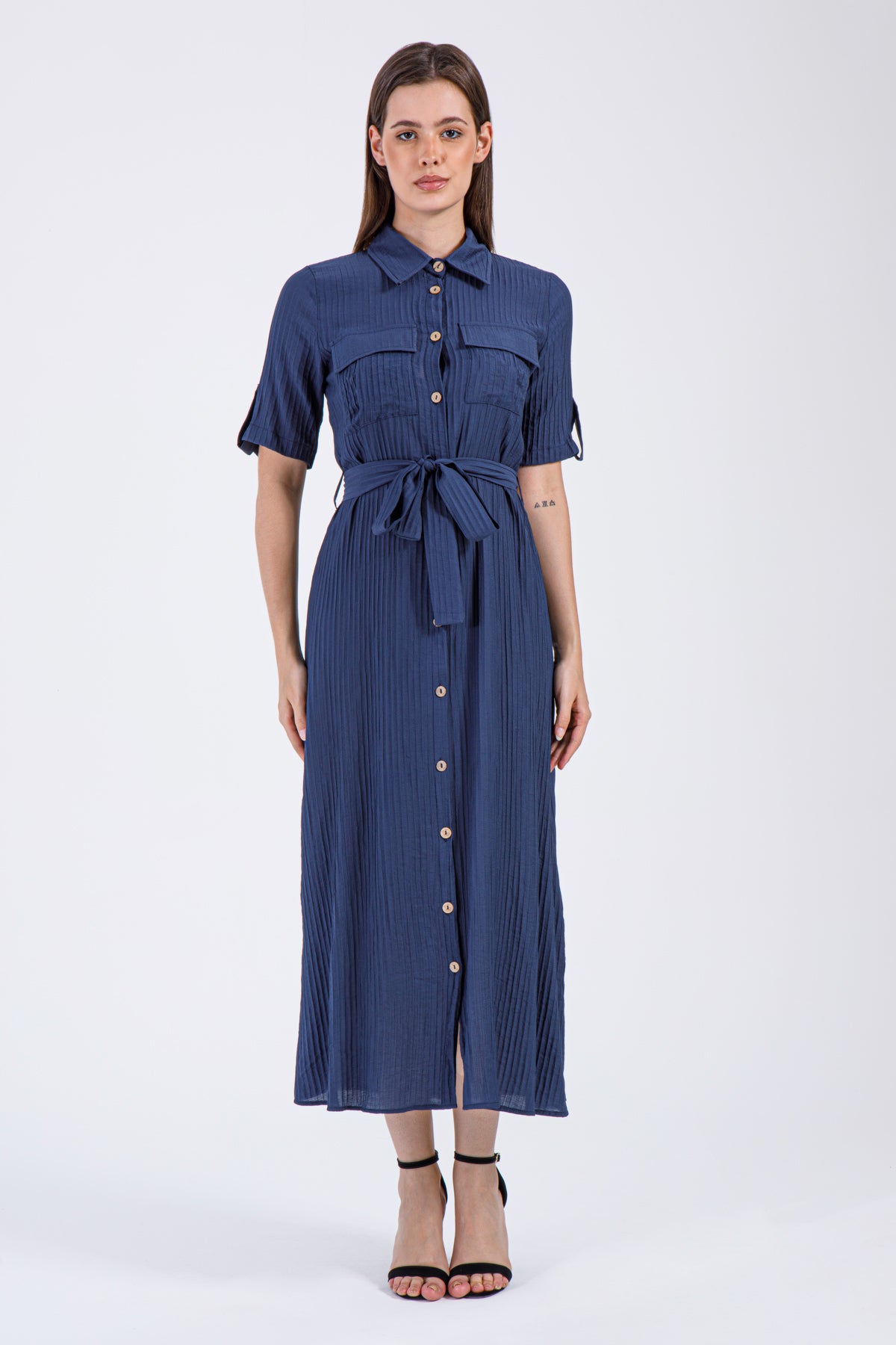 Nayla Button-Down Maxi Dress – Deep Navy