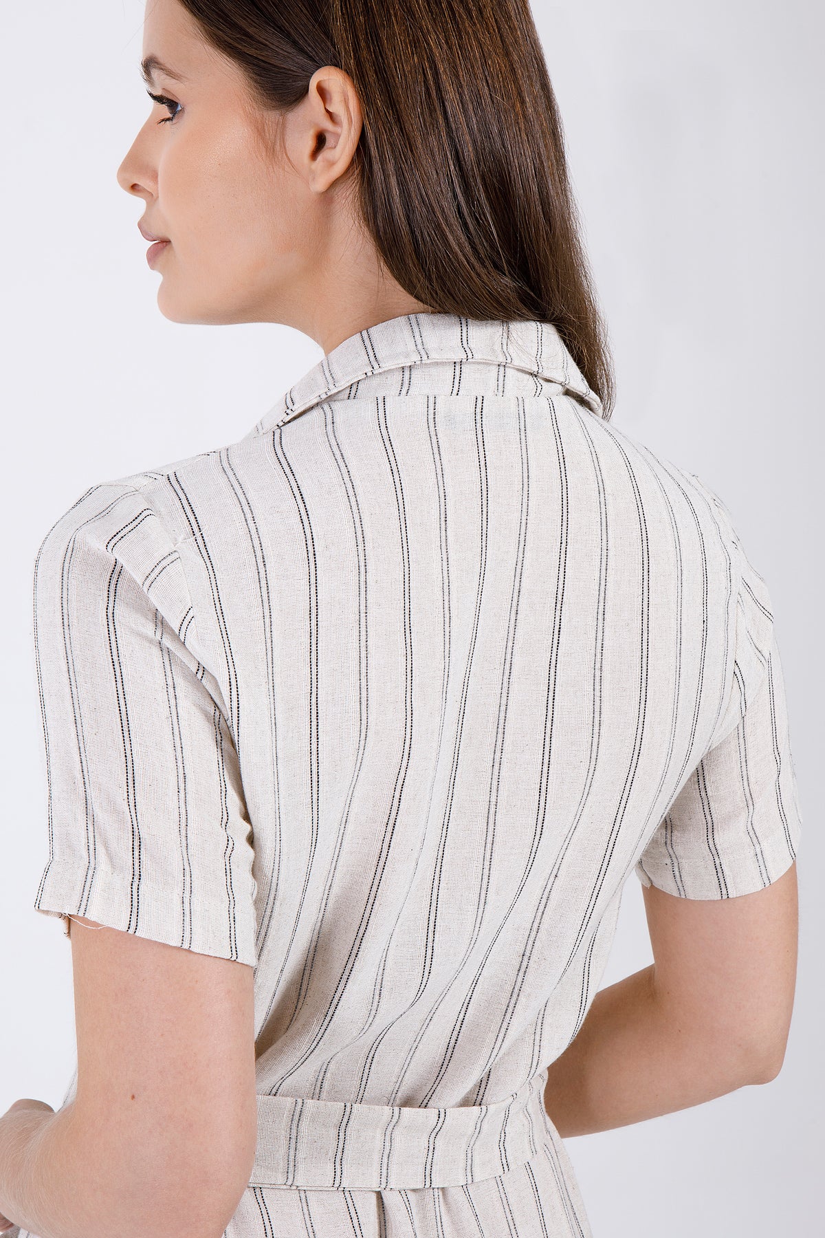 Ivory Sand - Striped Belted Midi Dress