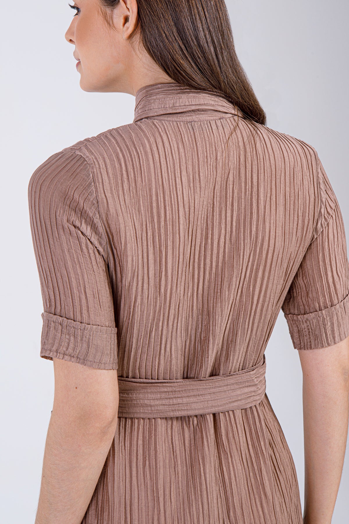 Mocha Belted Button-Down Maxi Dress