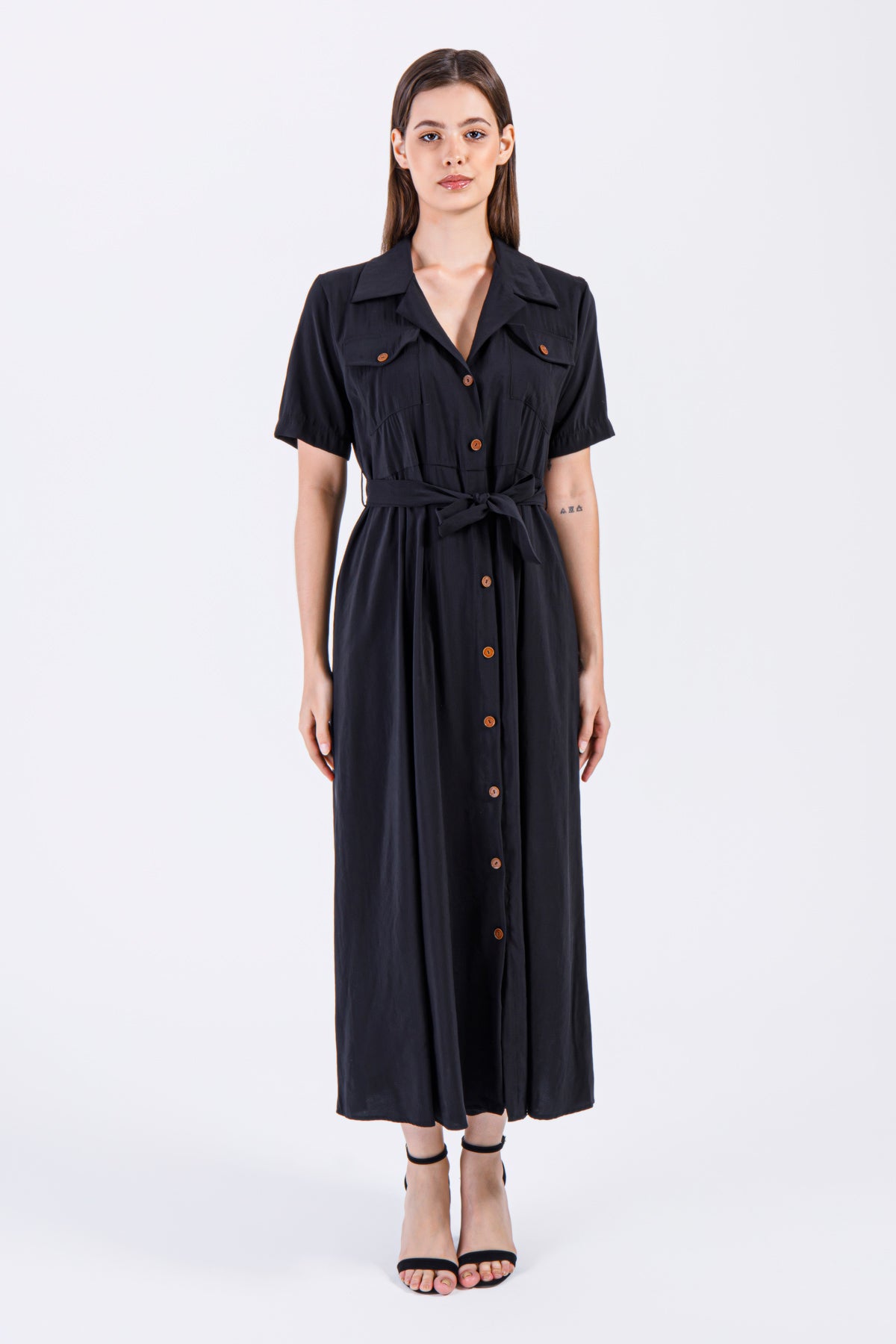 Samha Buttoned Shirt Dress – Black