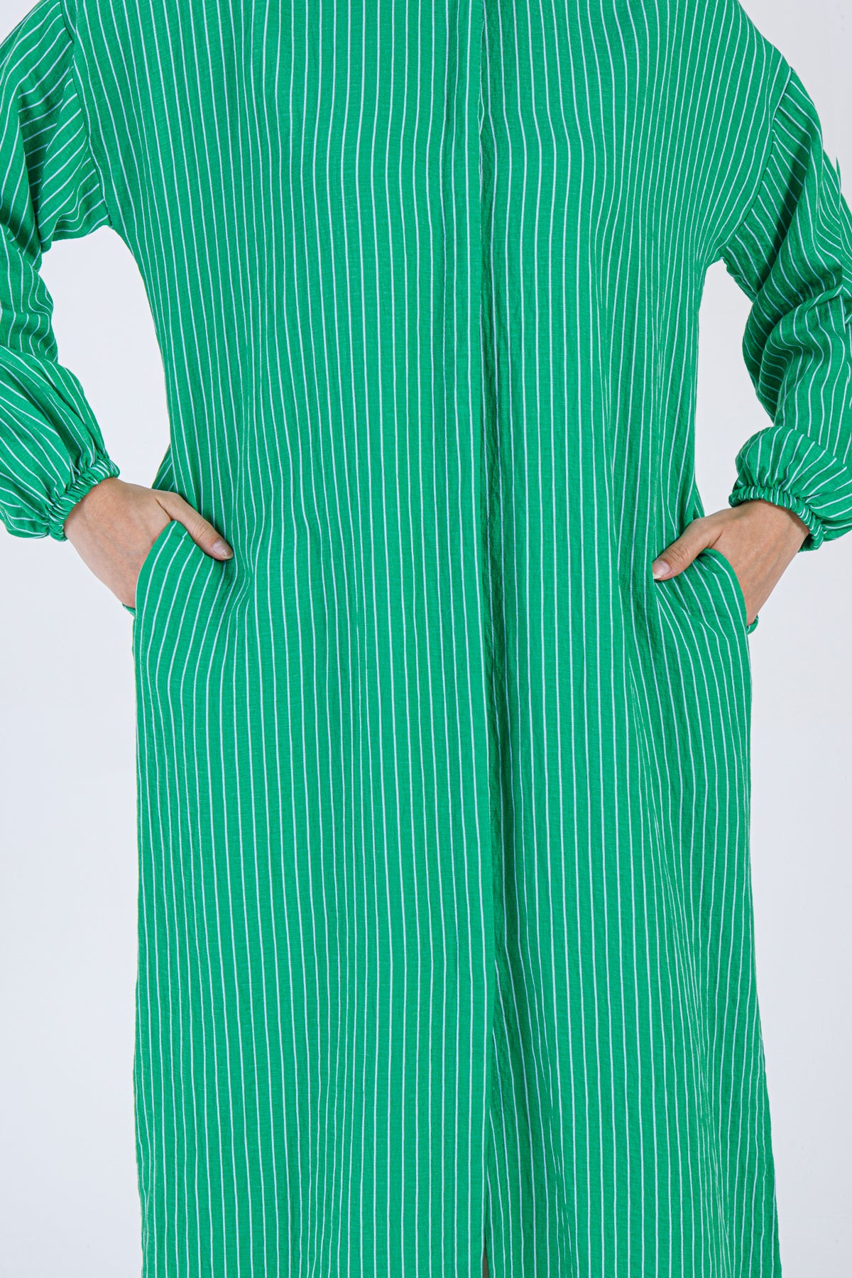 Safa Striped Shirt Dress – Emerald Green