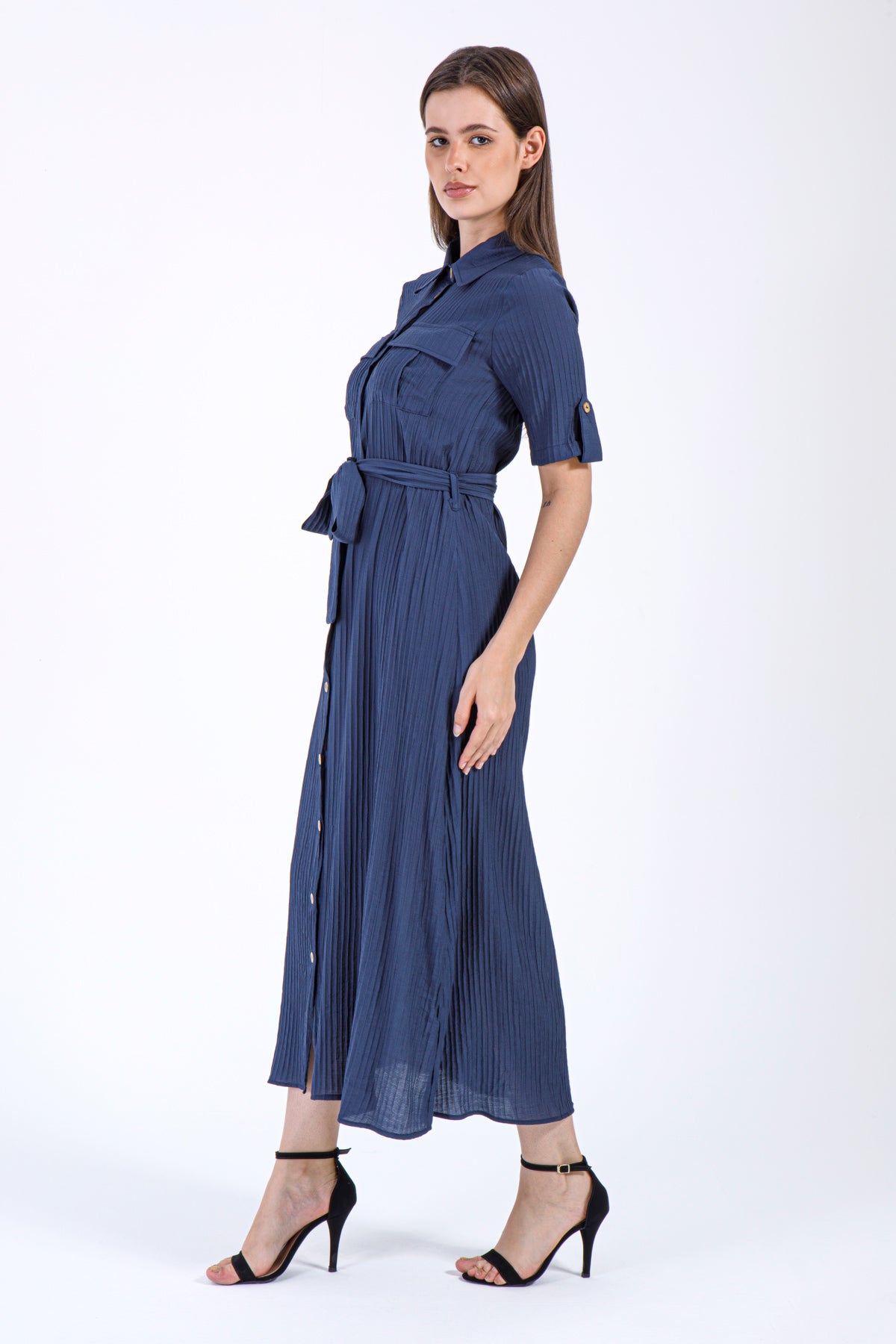 Nayla Button-Down Maxi Dress – Deep Navy