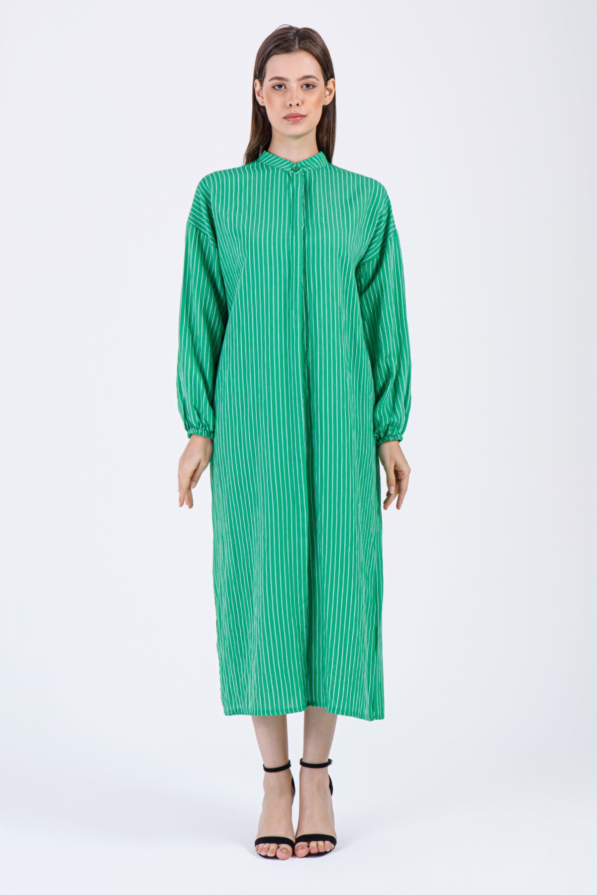 Safa Striped Shirt Dress – Emerald Green