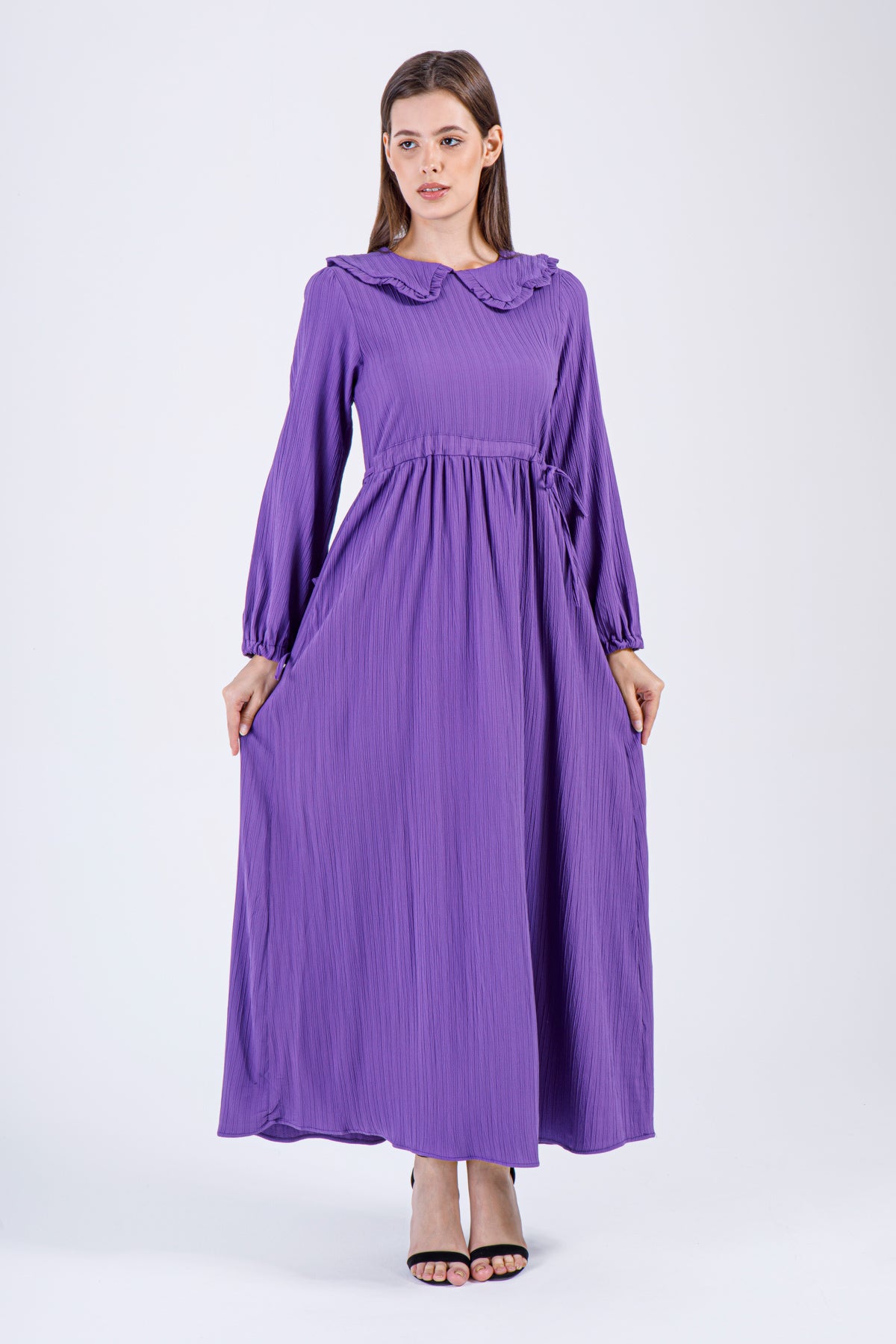 Amira Ruffle Collar Maxi Dress – Purple