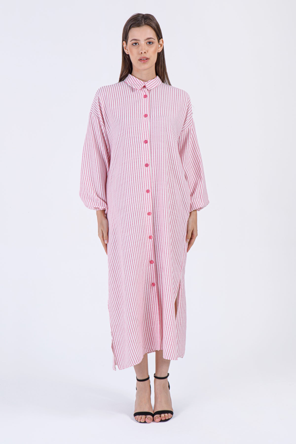 Ayla Striped Button-Down Dress – Pink & White