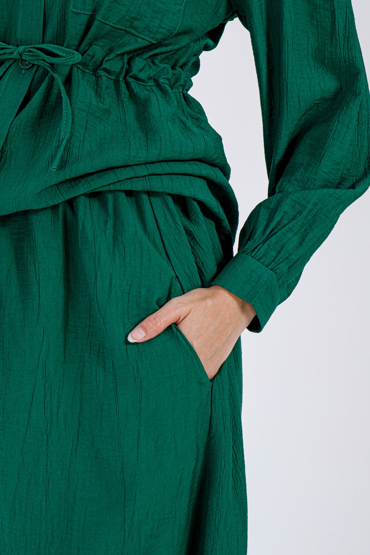 Emerald Green Button-Down Top & Skirt Set