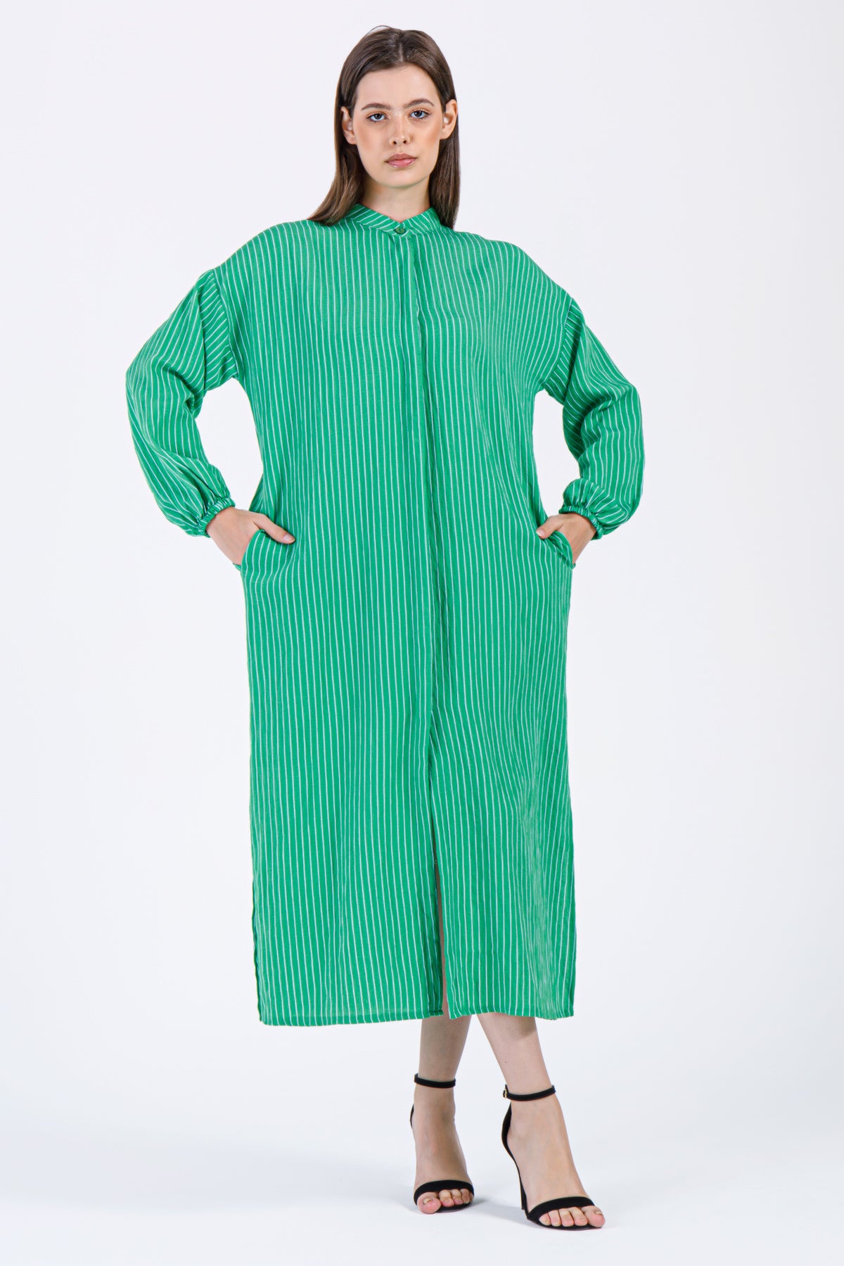 Safa Striped Shirt Dress – Emerald Green