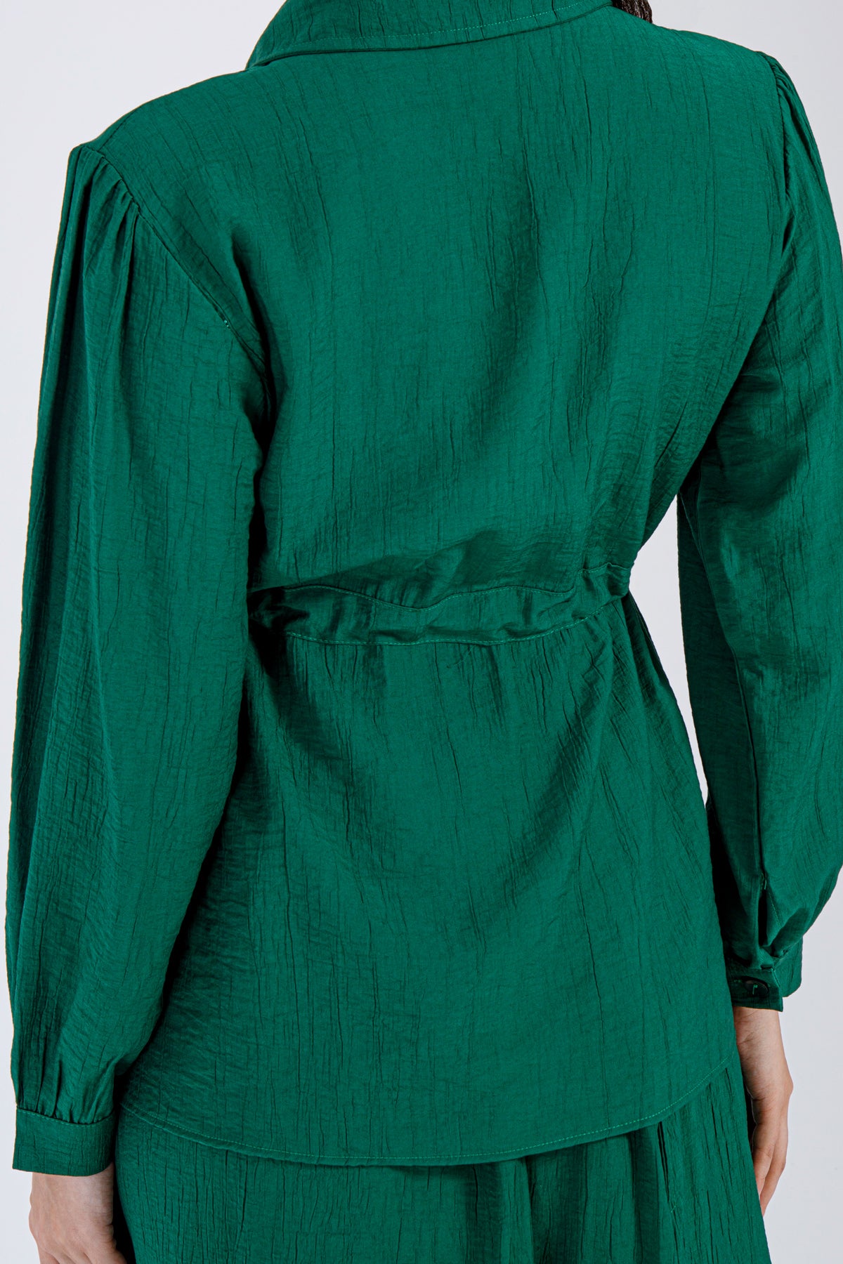 Emerald Green Button-Down Top & Skirt Set
