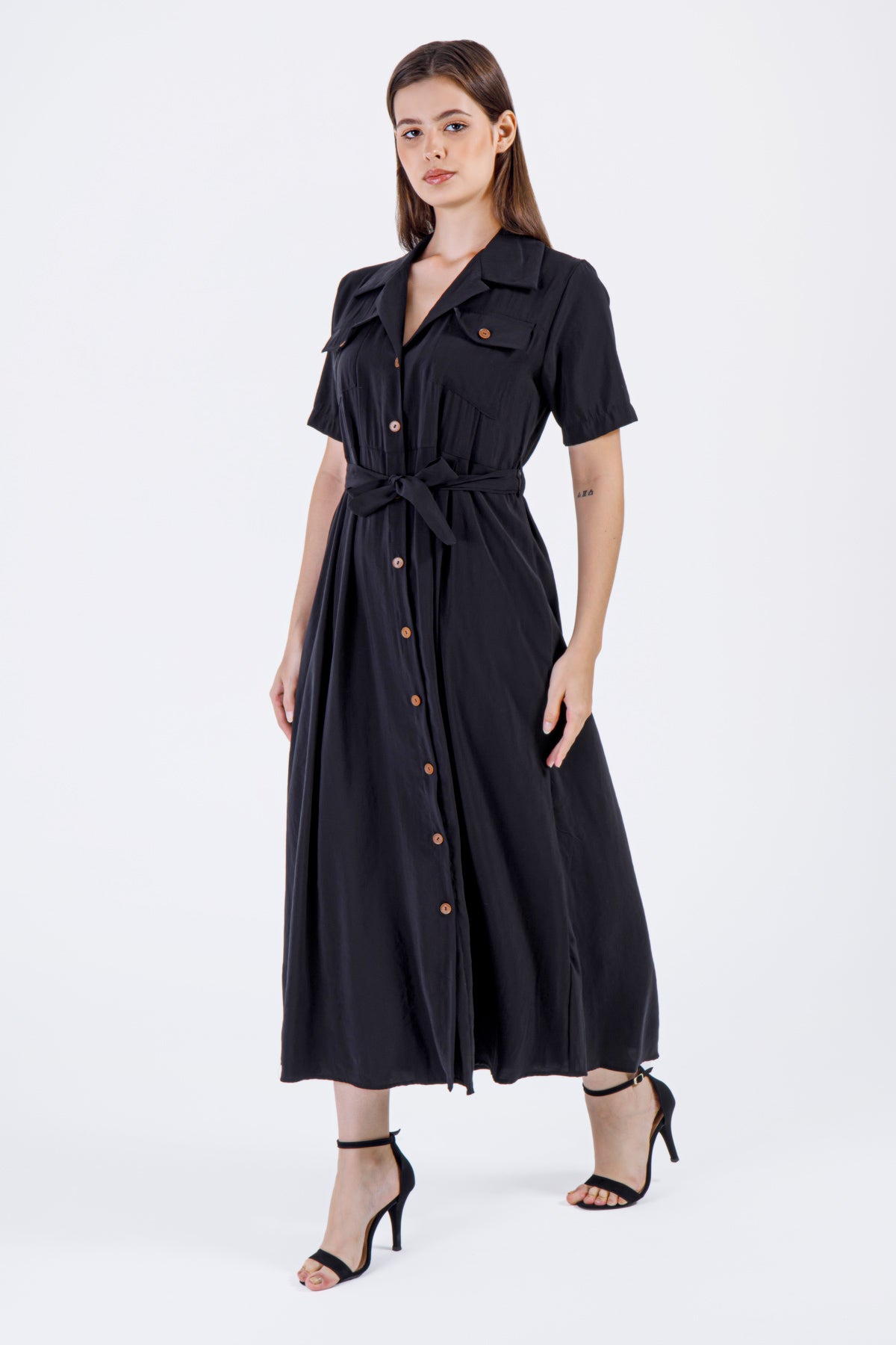 Samha Buttoned Shirt Dress – Black