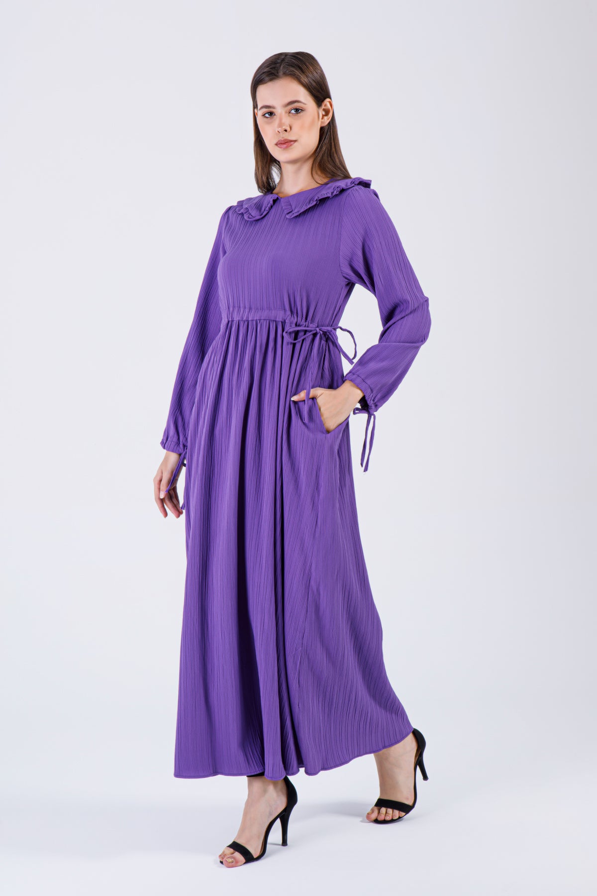 Amira Ruffle Collar Maxi Dress – Purple