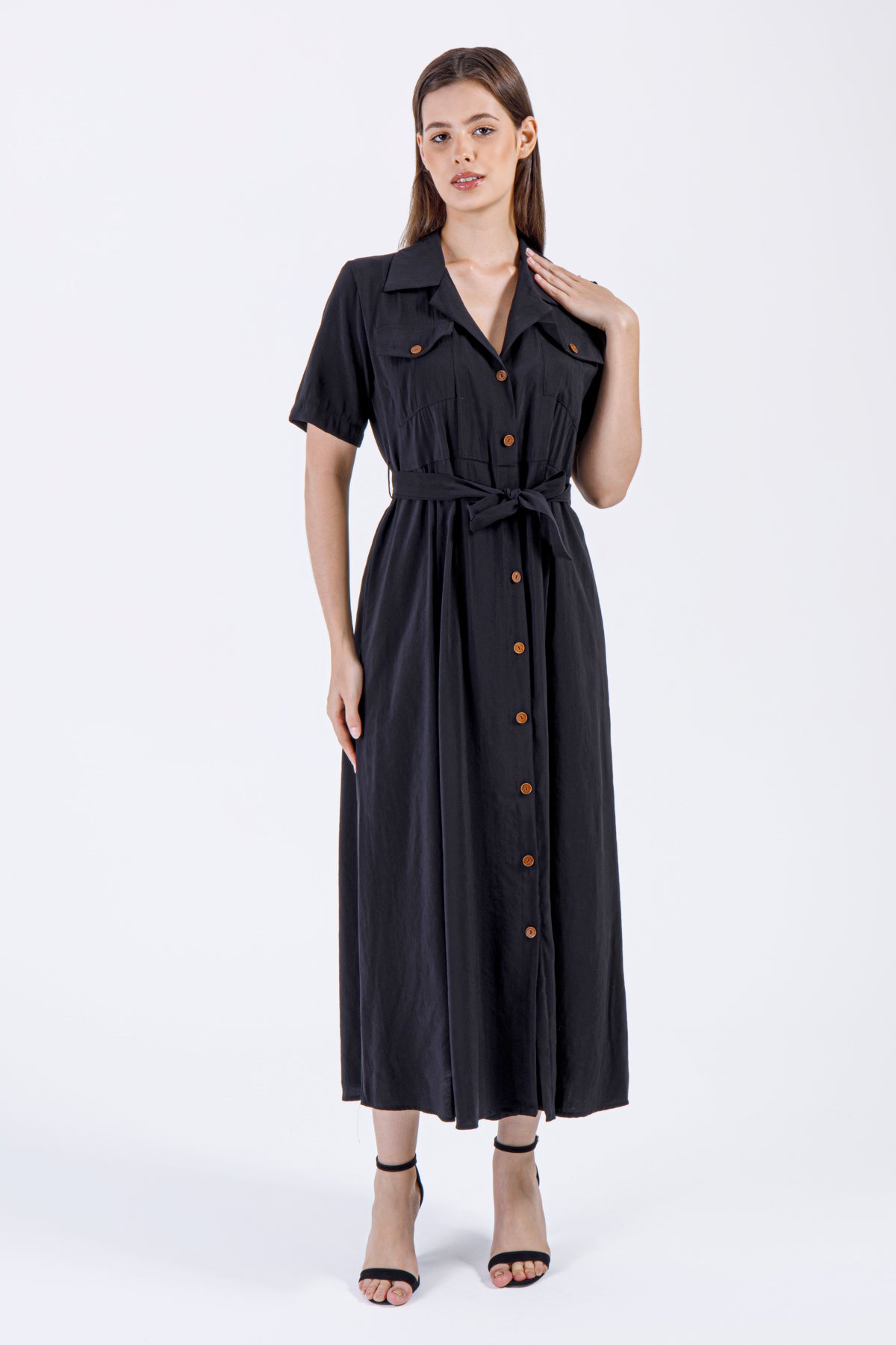 Samha Buttoned Shirt Dress – Black