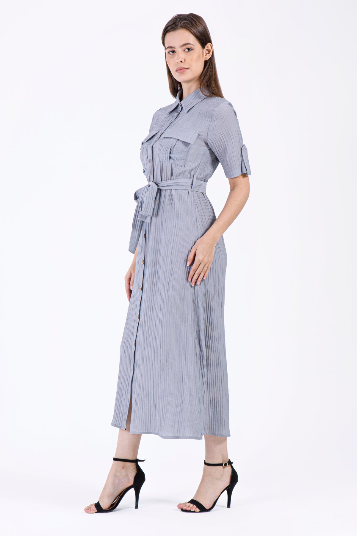 Liyana Button-Down Maxi Dress – Mist Grey