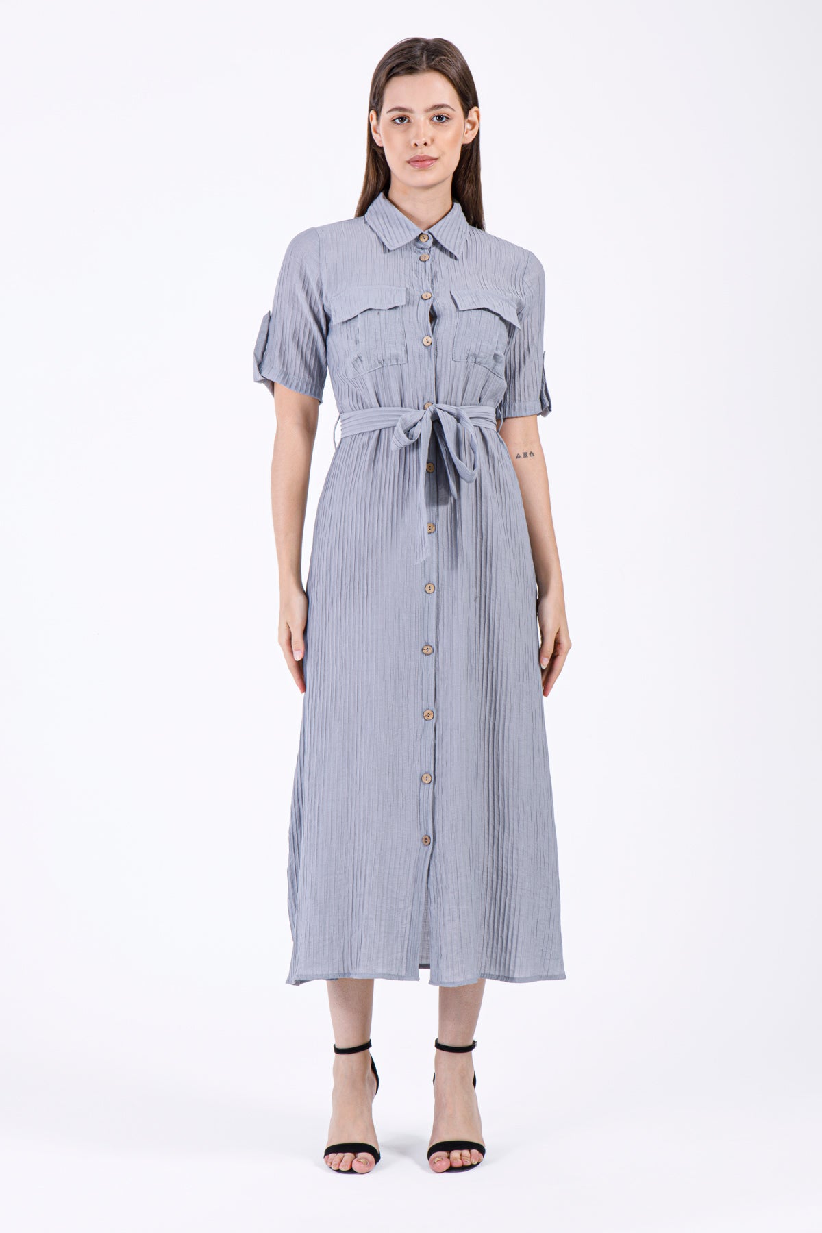 Liyana Button-Down Maxi Dress – Mist Grey
