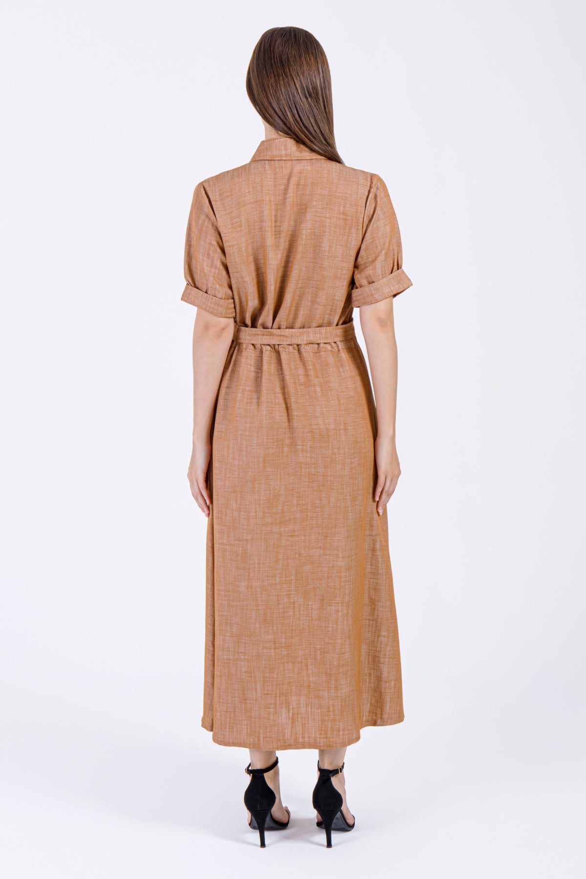 Sena Button-Down Dress – Caramel brown