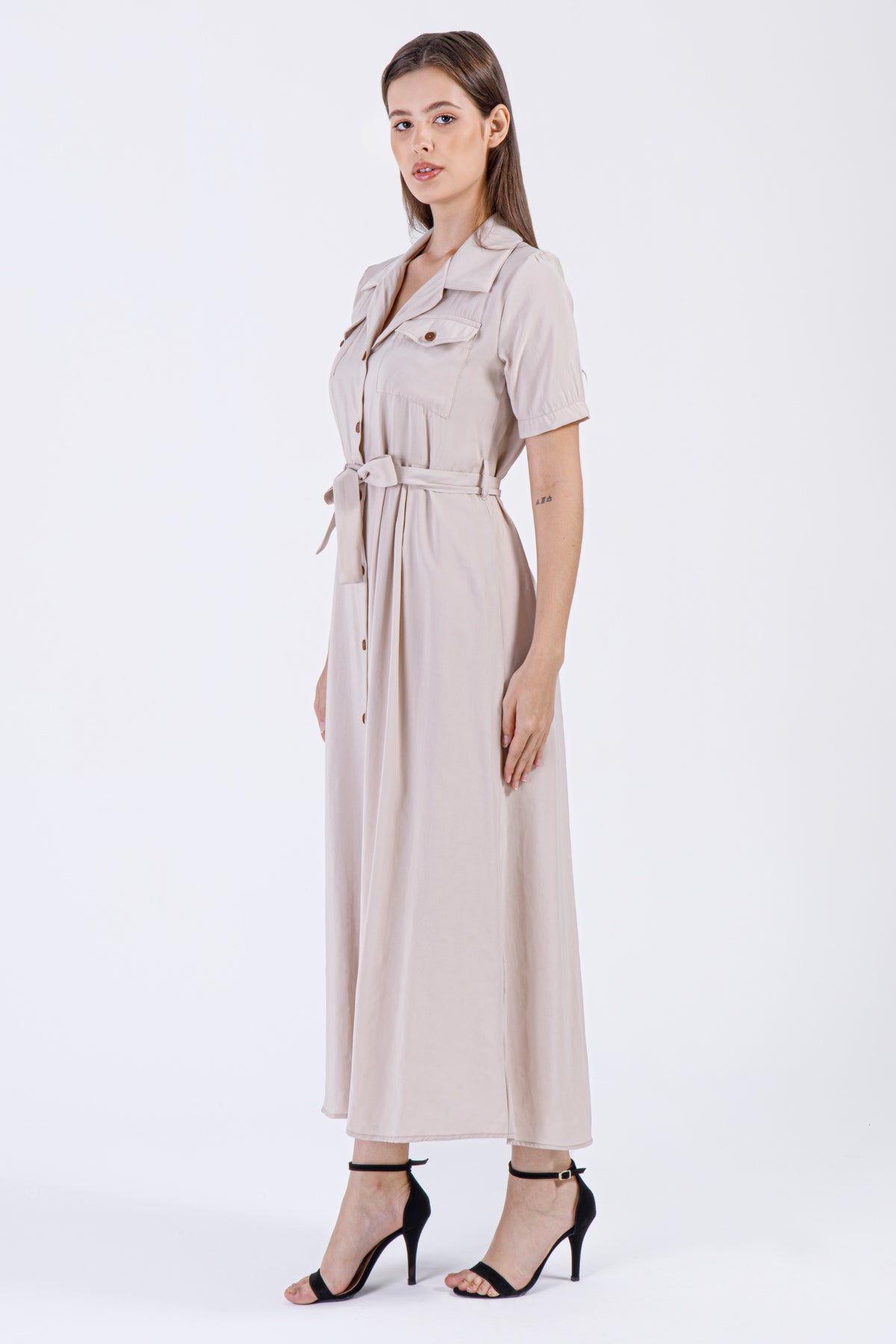 Sahara Button-Down Dress – Beige