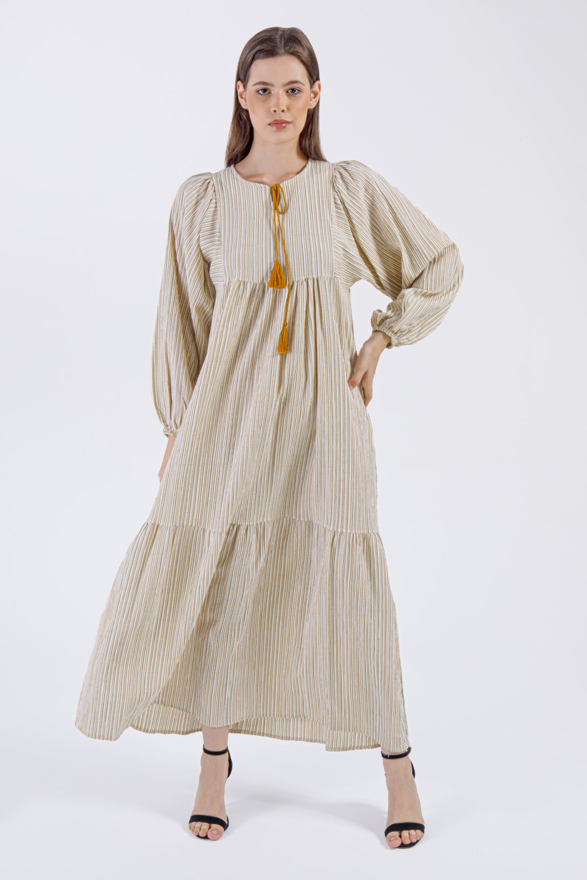 Seraya Tassel Maxi Dress  Golden Beige  Modesity