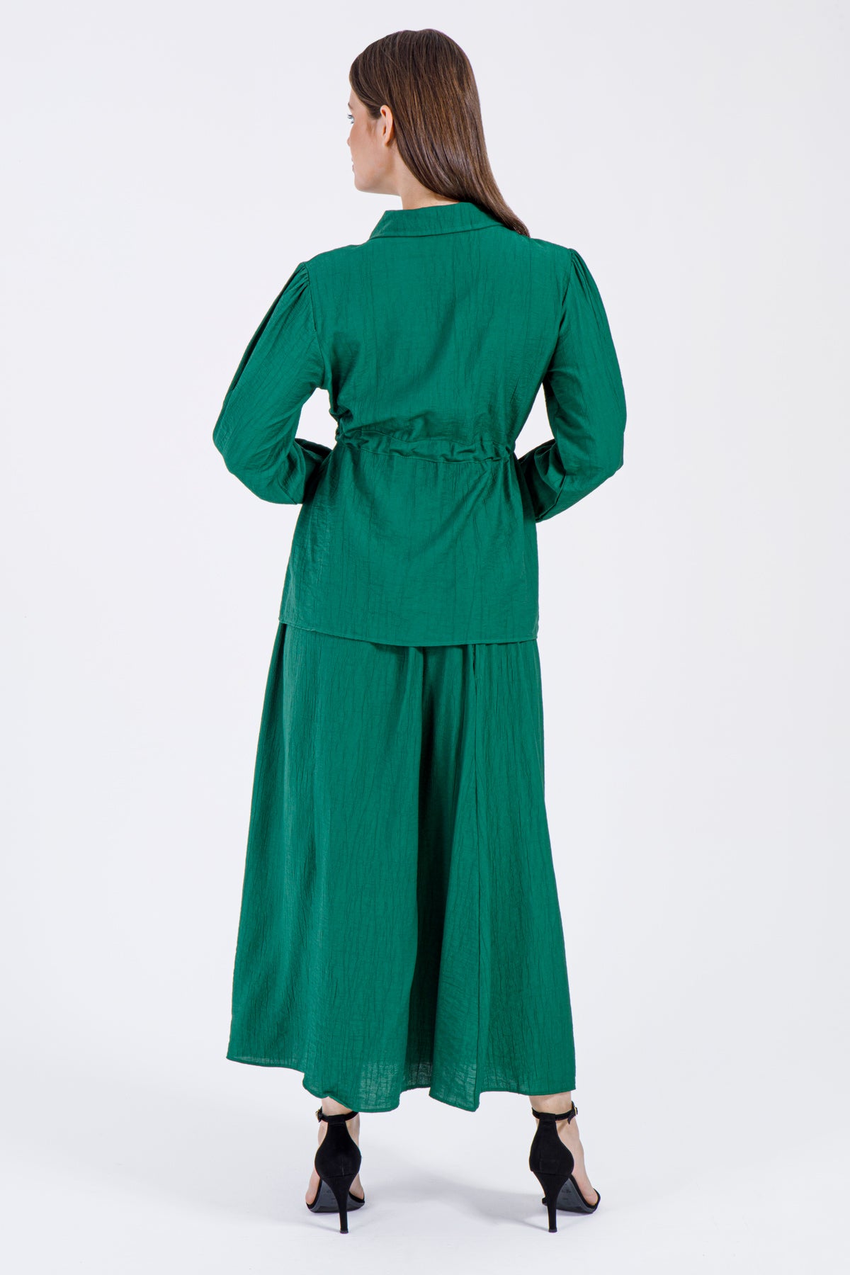 Emerald Green Button-Down Top & Skirt Set
