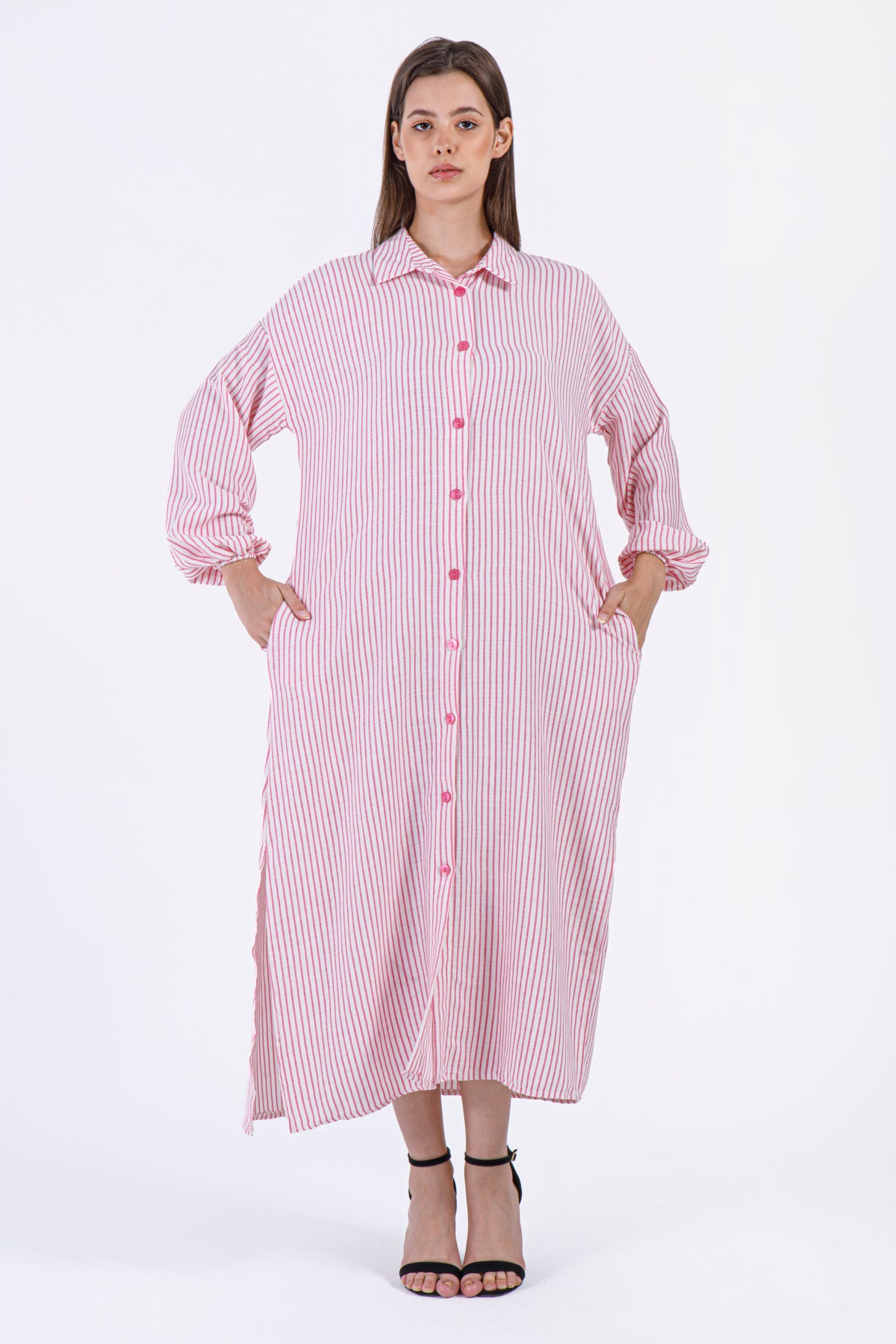 Ayla Striped Button-Down Dress – Pink & White