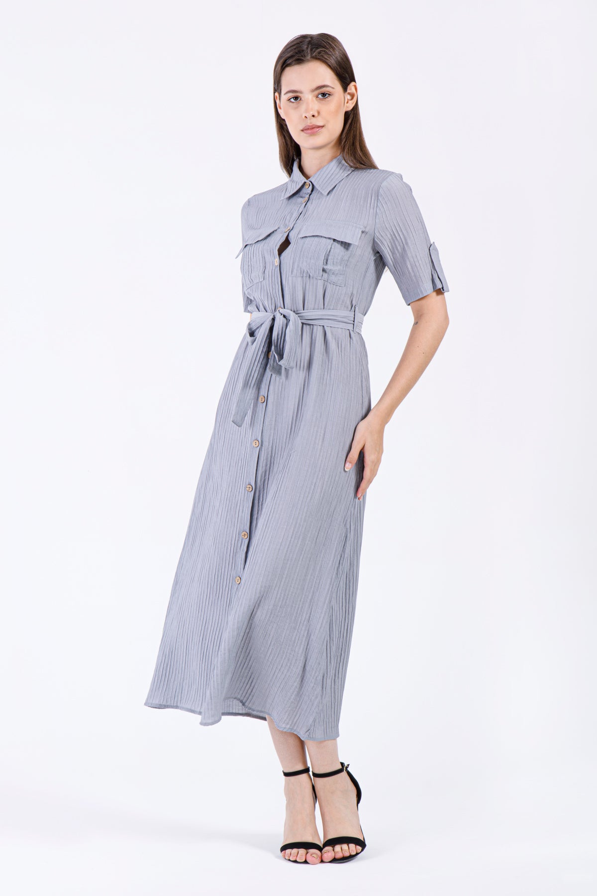 Liyana Button-Down Maxi Dress – Mist Grey