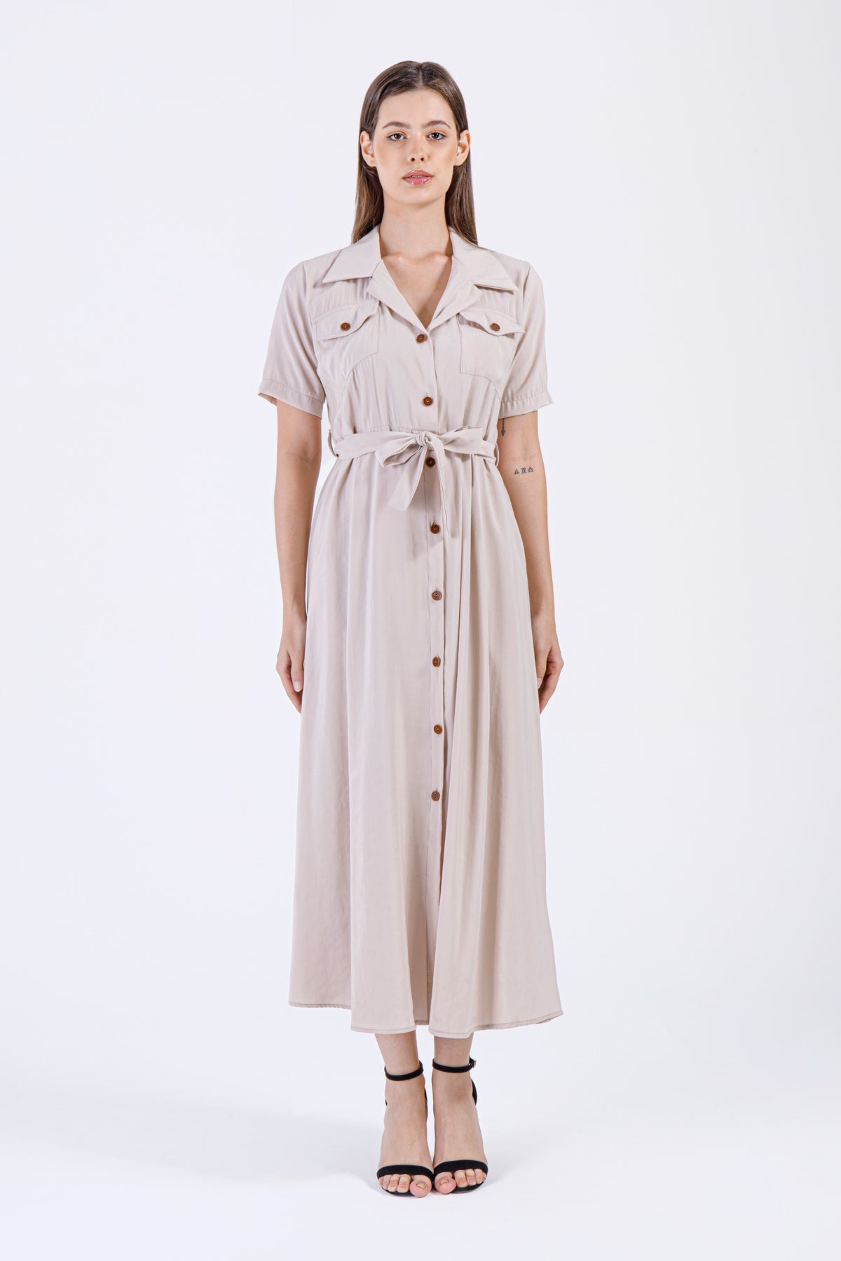 Sahara Button-Down Dress – Beige