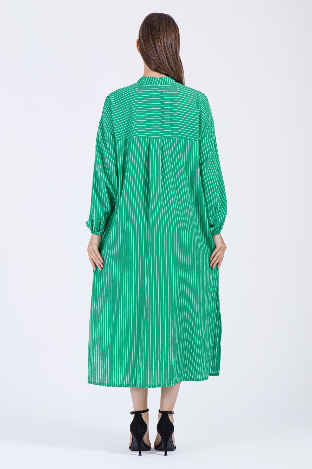 Safa Striped Shirt Dress – Emerald Green