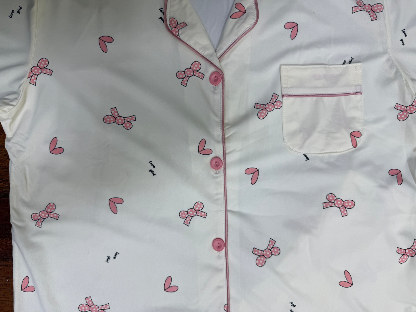Amora – Soft Ivory Bow Print Sleepwear | Women’s Button-Up Lounge Set