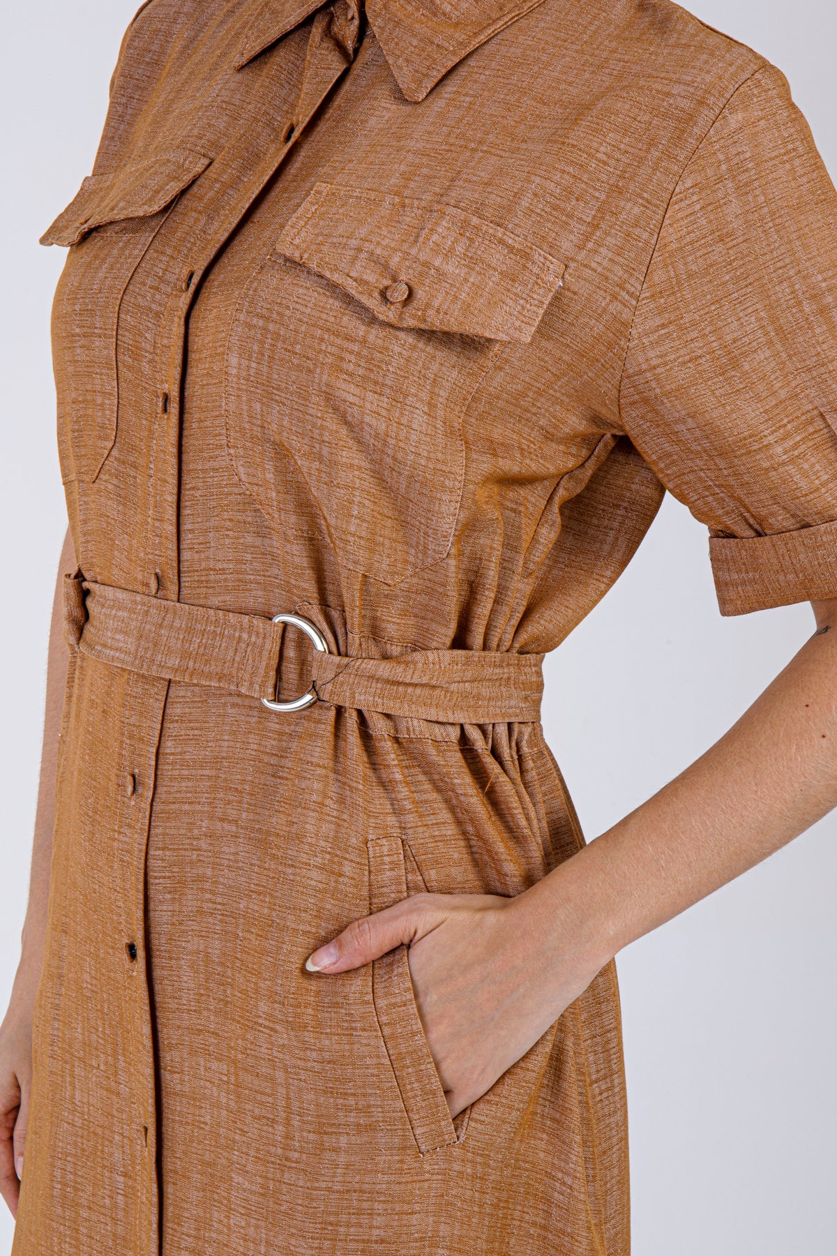 Sena Button-Down Dress – Caramel brown