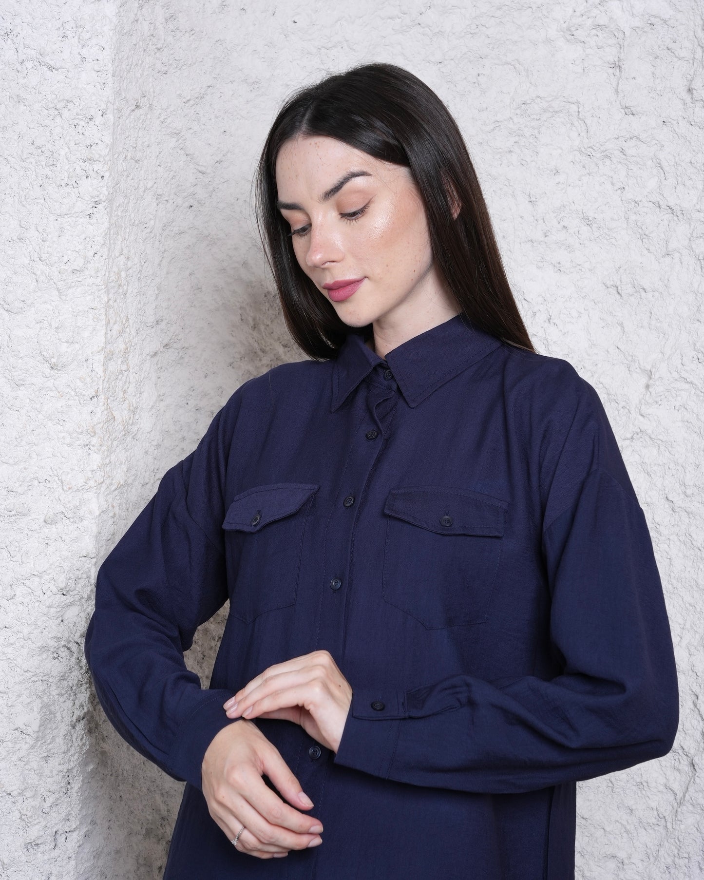 Buttoned Elegance - Navy Blue Co-ord Set with Front Pocket’s