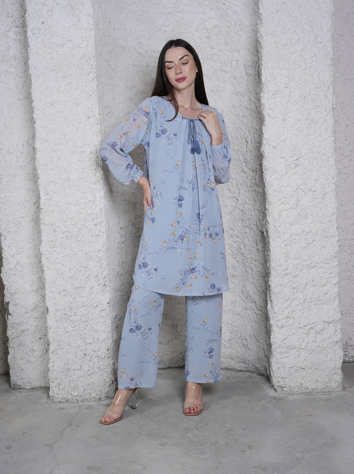 Blue Skies Bouquet - Chiffon printed Co-ord set