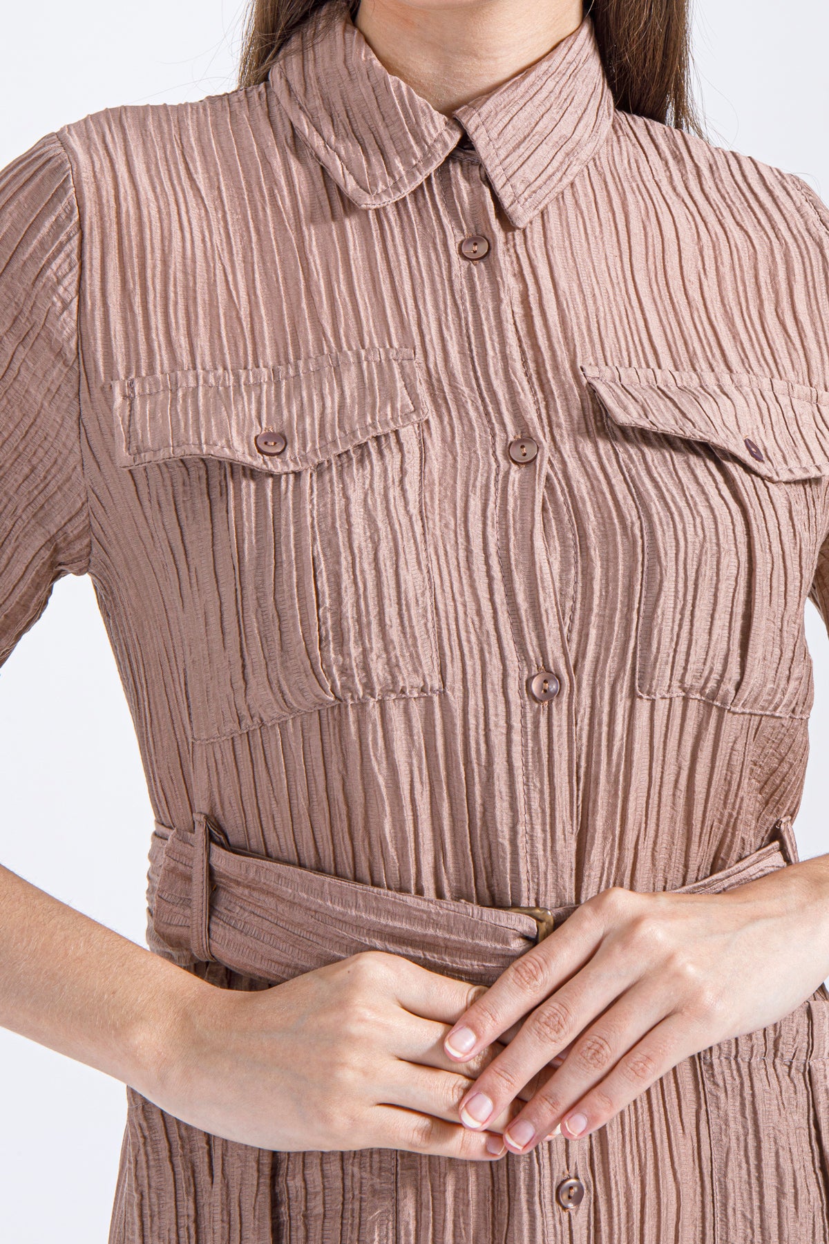 Mocha Belted Button-Down Maxi Dress