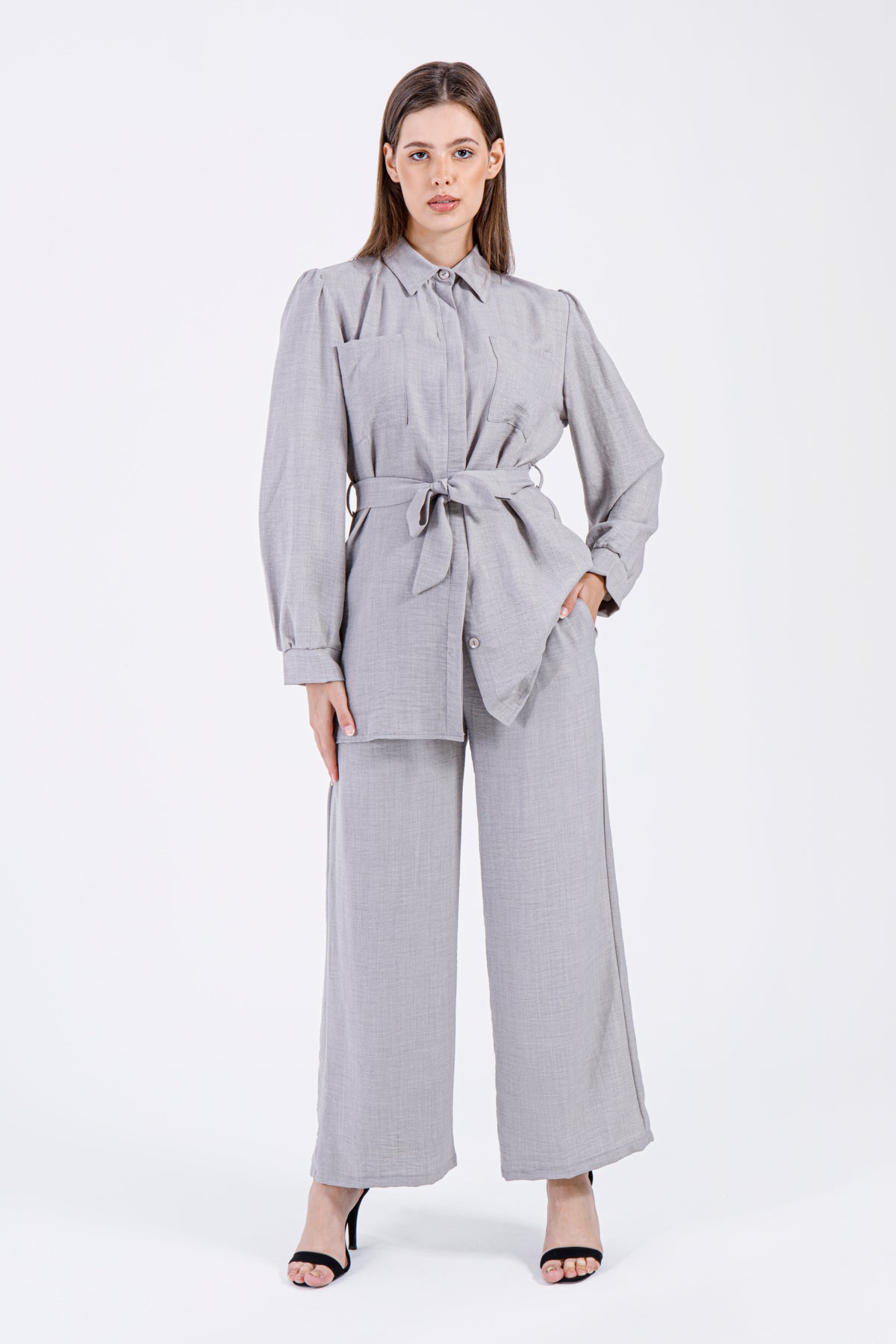 Elira Belted Set – Dove Grey