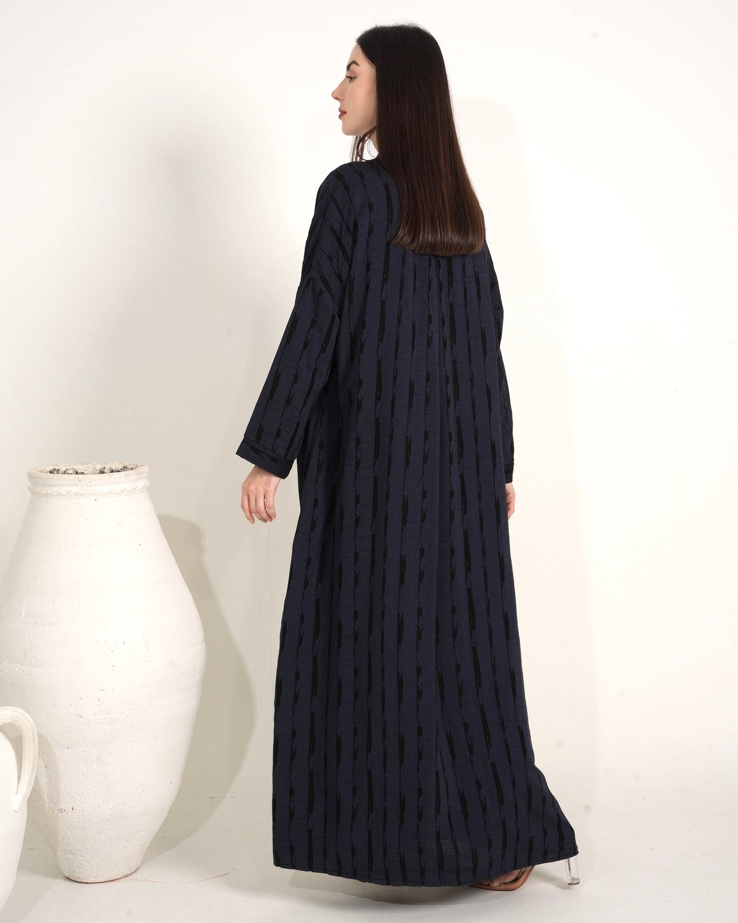 Charcoal Blue - Abaya Dress with Black Inner Elegance (2 pcs set)