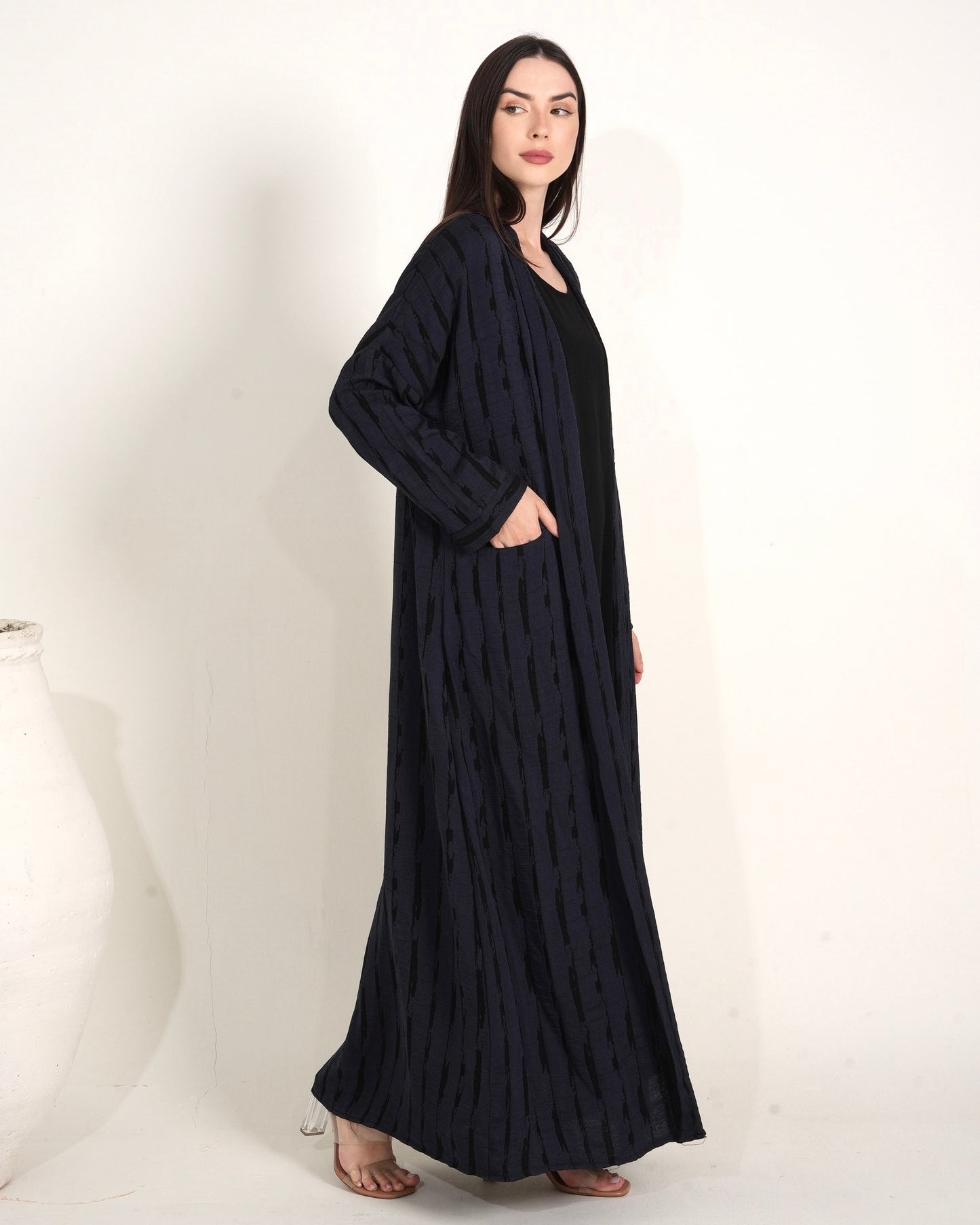 Charcoal Blue - Abaya Dress with Black Inner Elegance (2 pcs set)