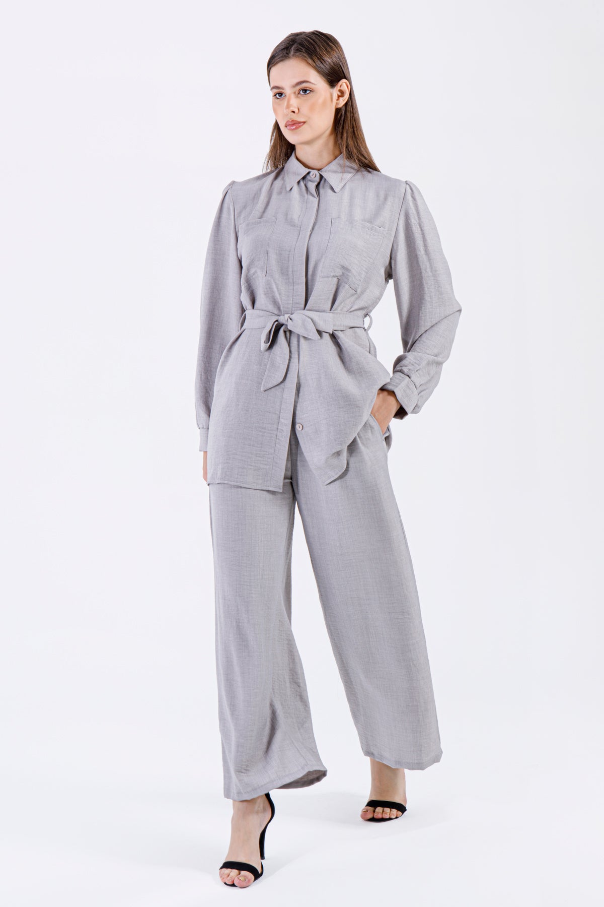 Elira Belted Set – Dove Grey
