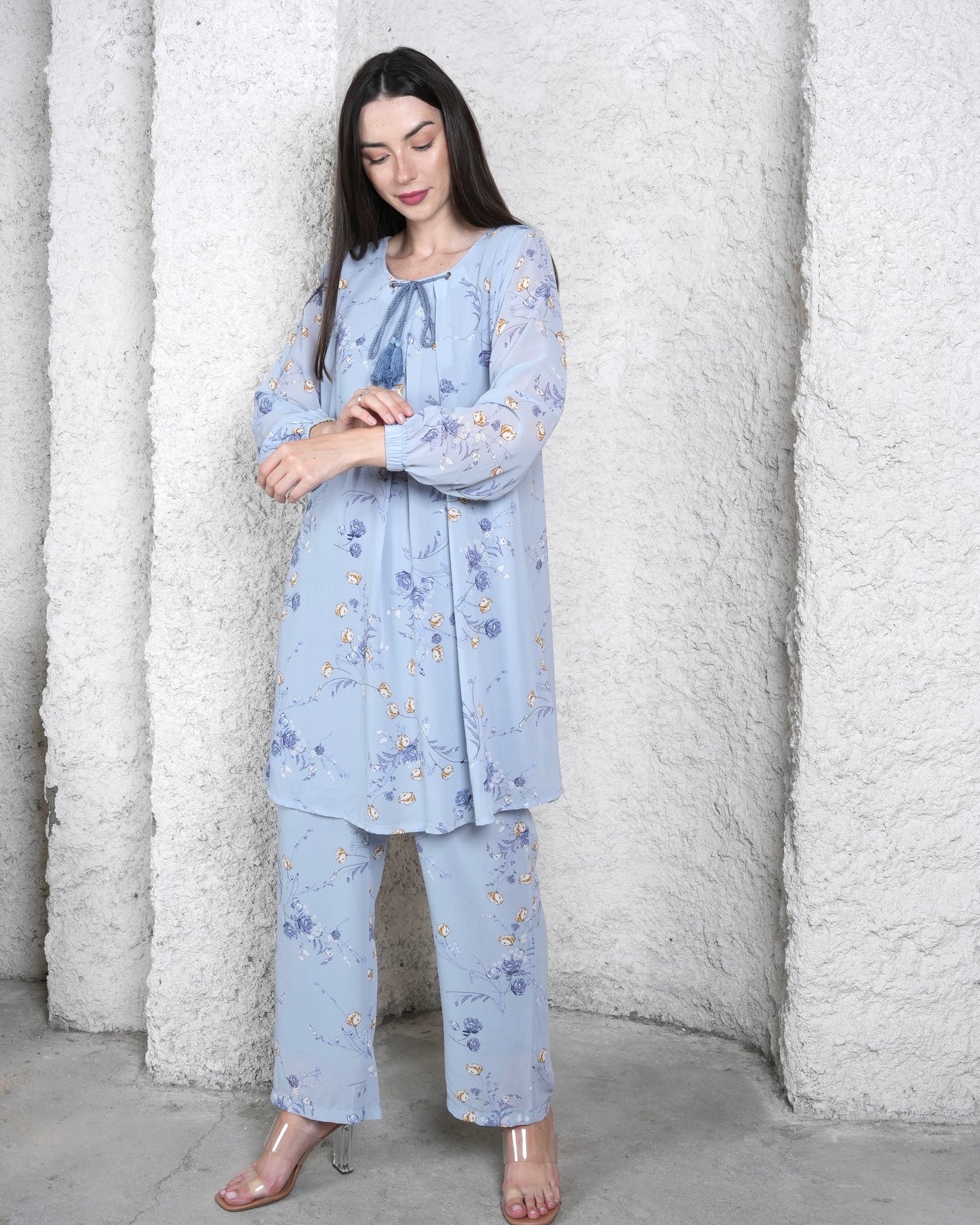 Blue Skies Bouquet - Chiffon printed Co-ord set