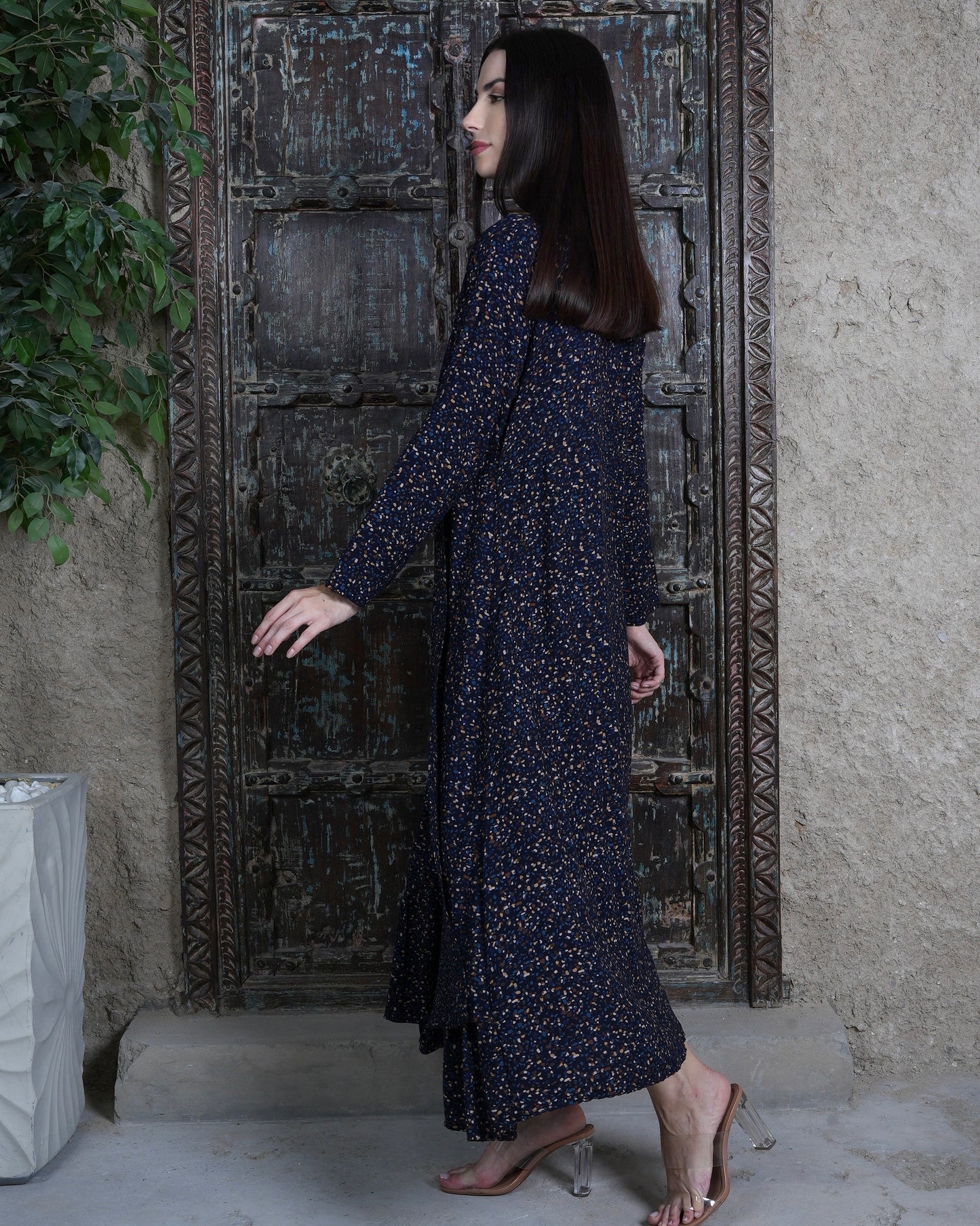 Navy Elegance - Embroidered Black Midi Dress