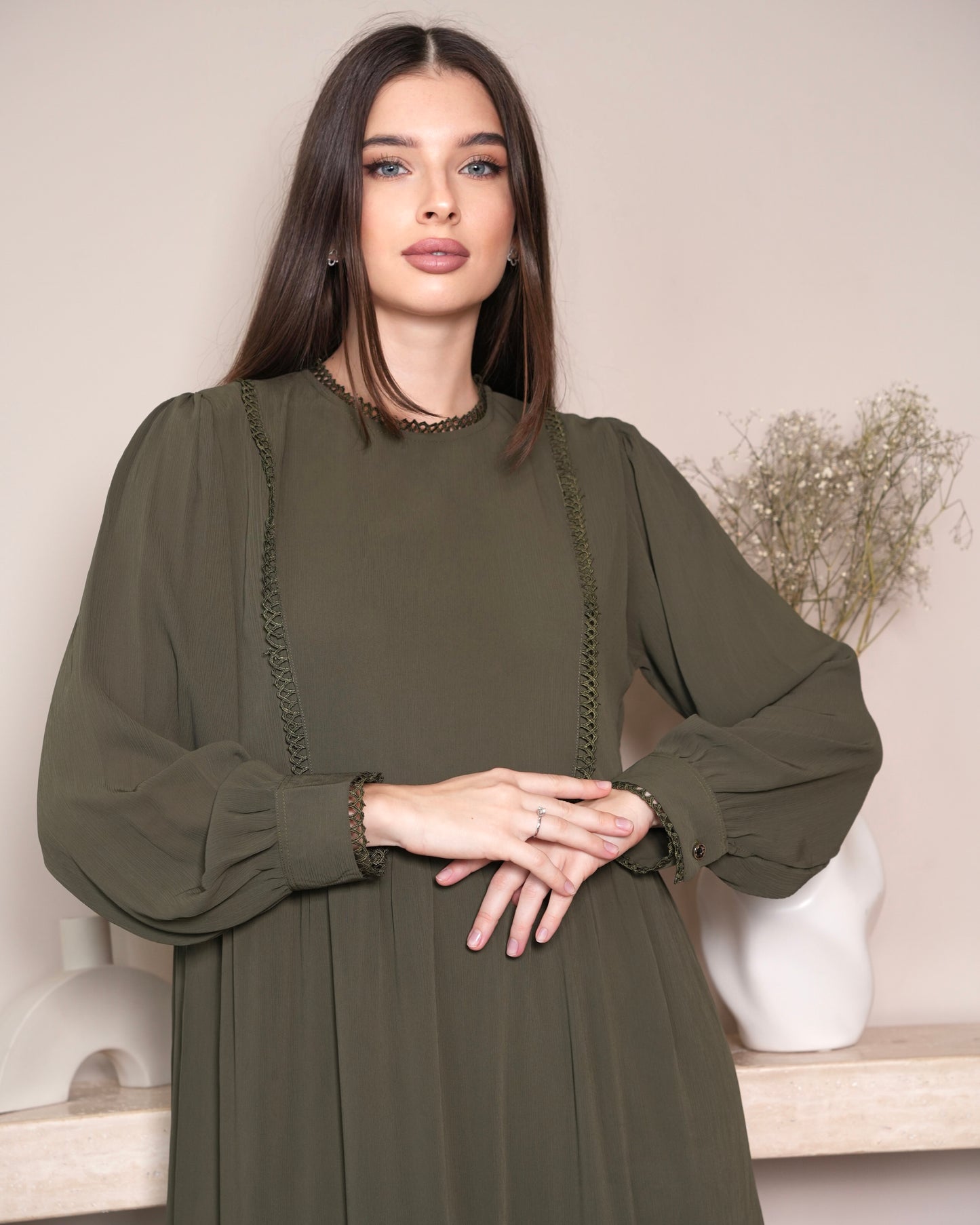 Ethereal Olive - Modest Maxi Dress in Olive Green