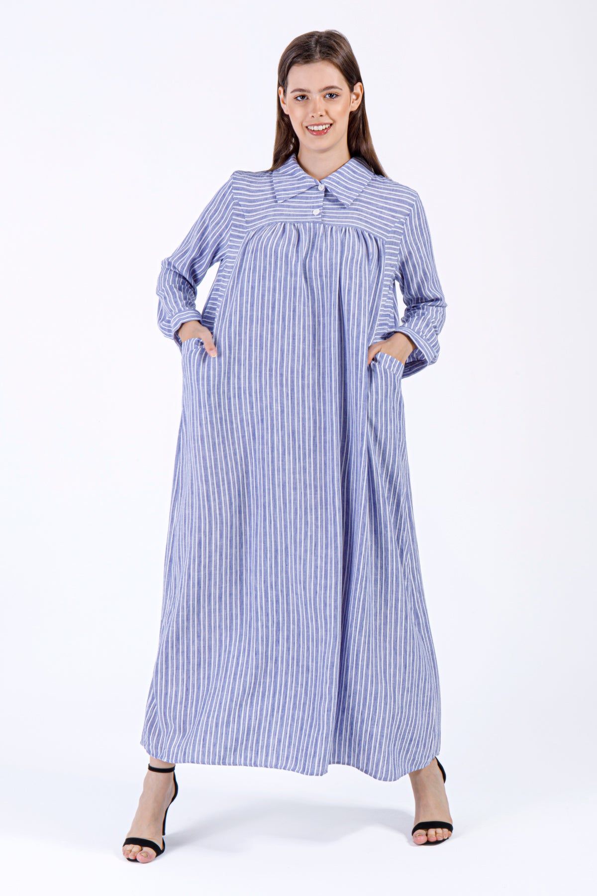 Lina Striped Maxi Dress – Blue & White – Modesity
