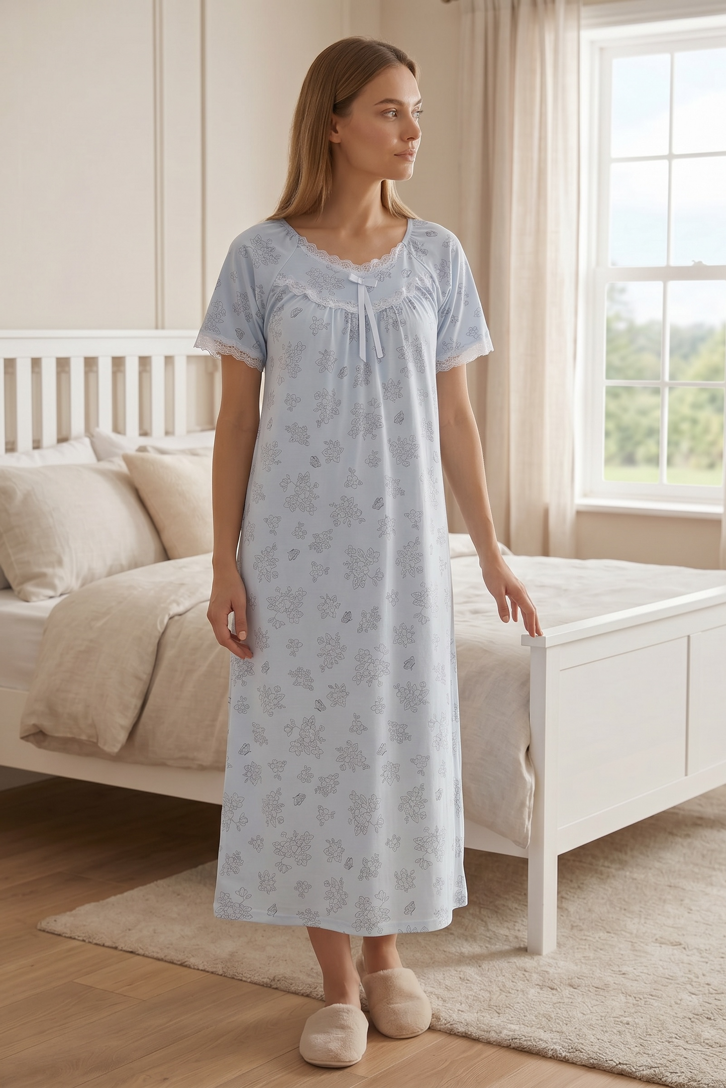 Aveline – Powder Blue Lace Nightdress | Women’s Sleepwear