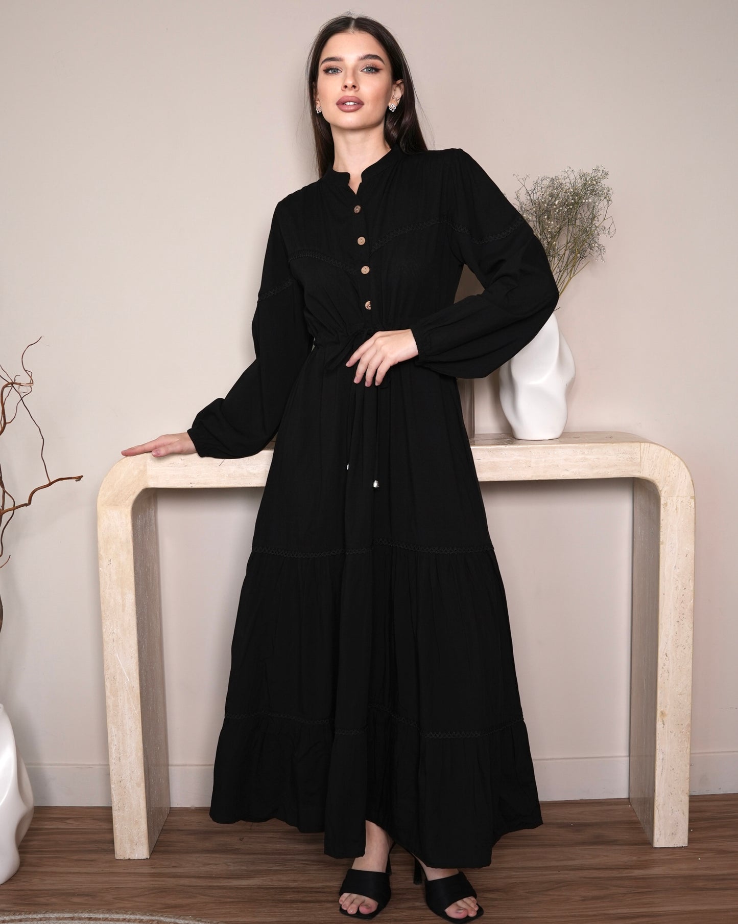 Sofia Dark Blossom - Black Maxi Dress