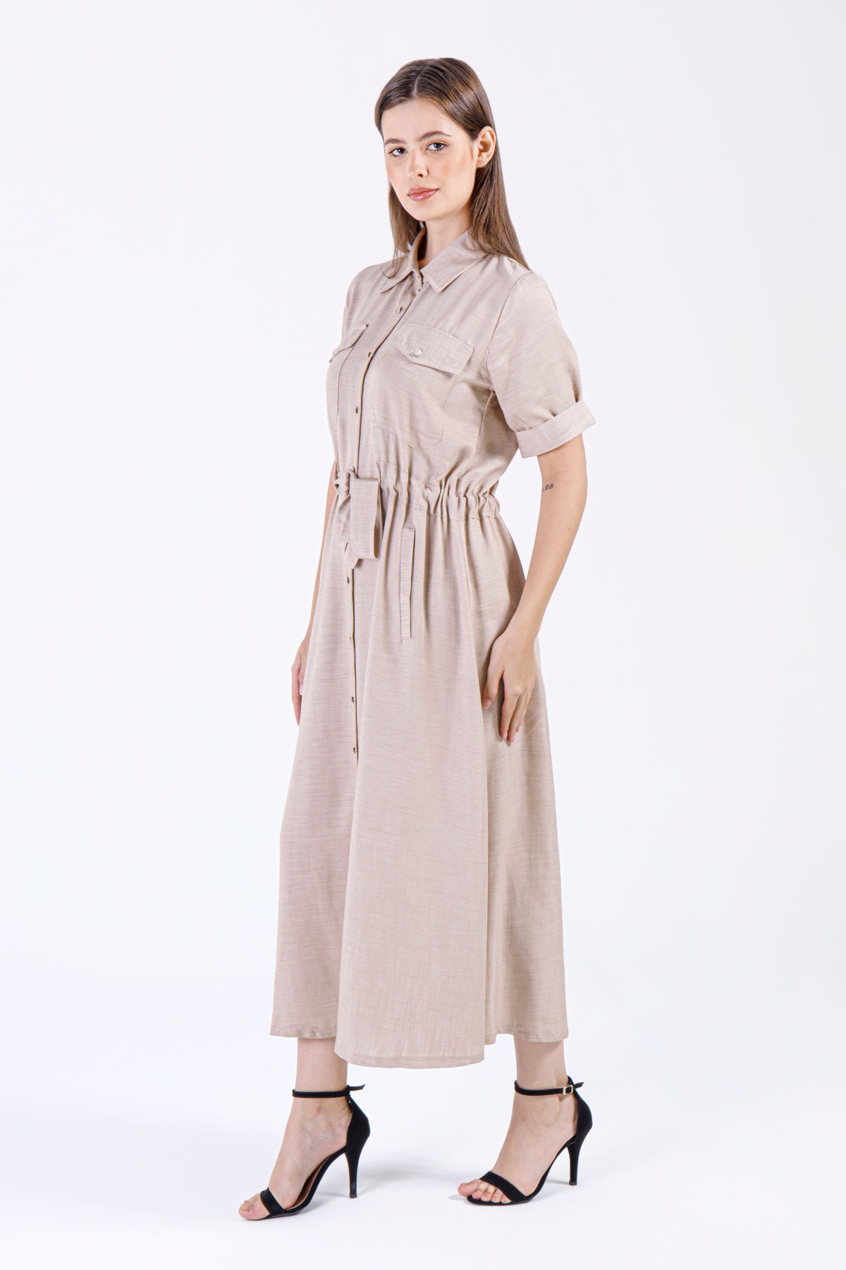 Ranya Button-Down Maxi Dress – Desert Sand