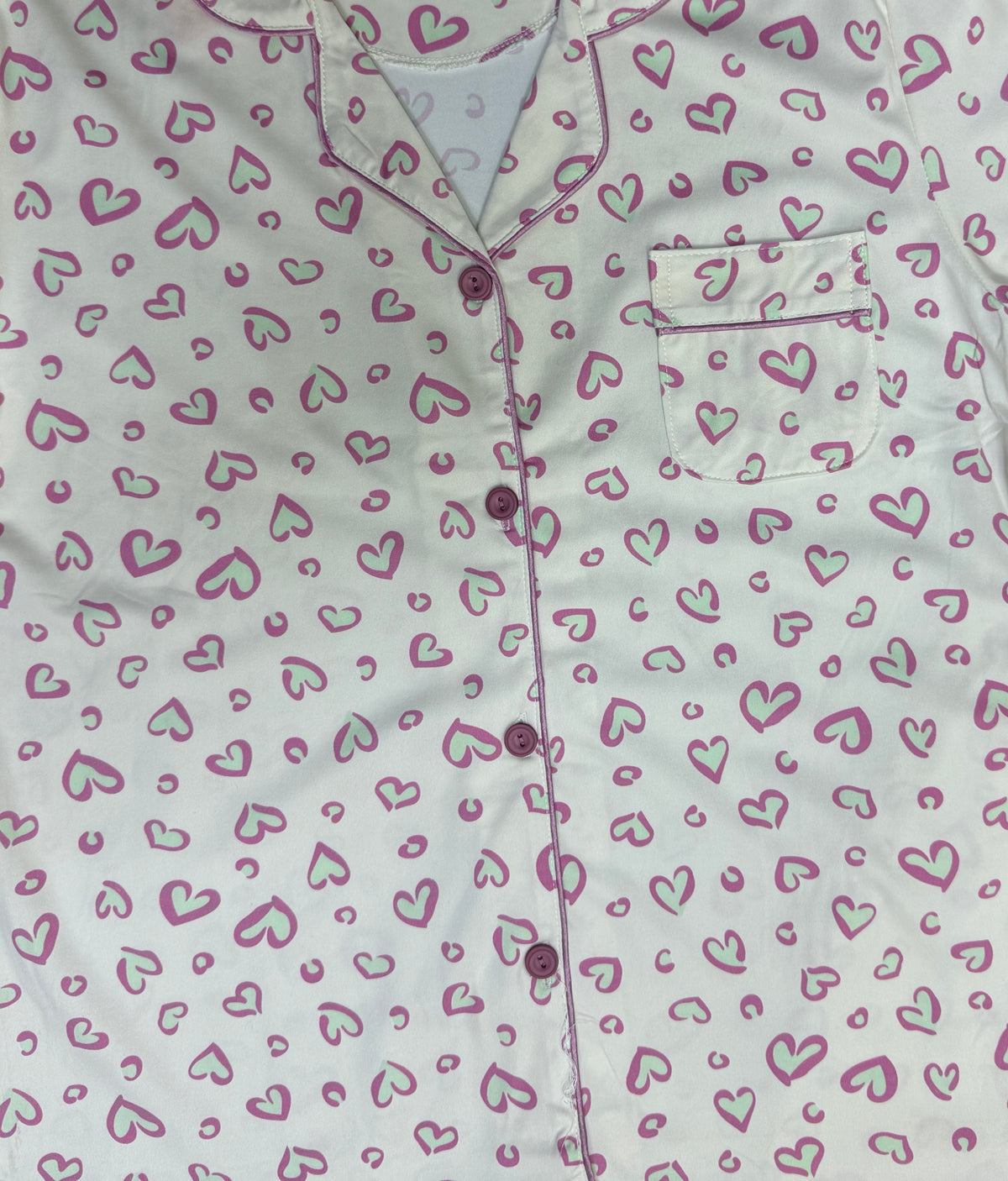 Mila – Soft Blush Heart Print Sleepwear | Women’s Button-Up Pajama Set