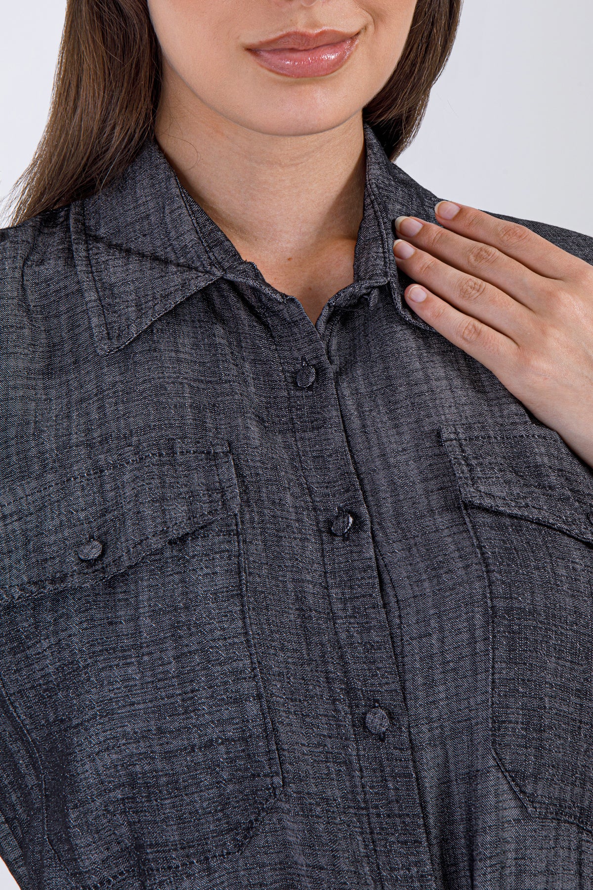 Charcoal Elegance – Modest Buttoned Maxi Dress