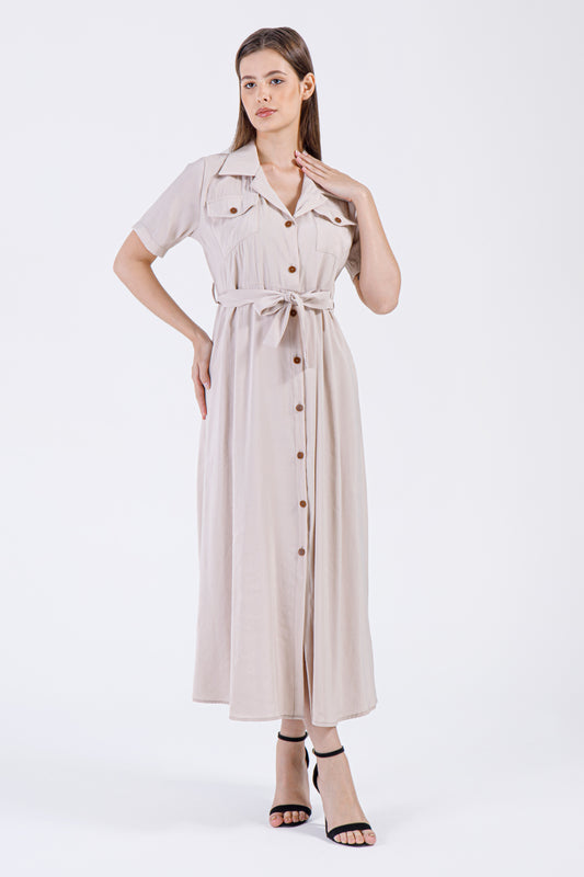 Sahara Button-Down Dress – Beige