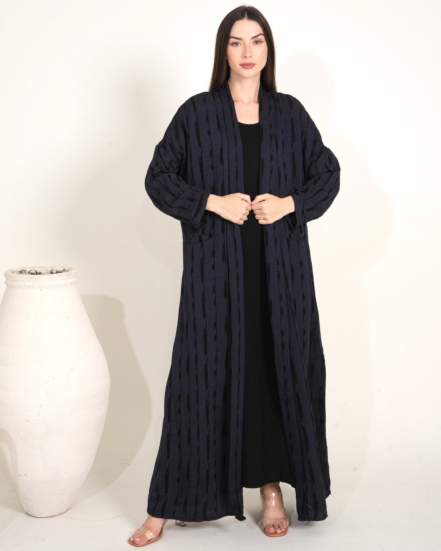 Charcoal Blue - Abaya Dress with Black Inner Elegance (2 pcs set)