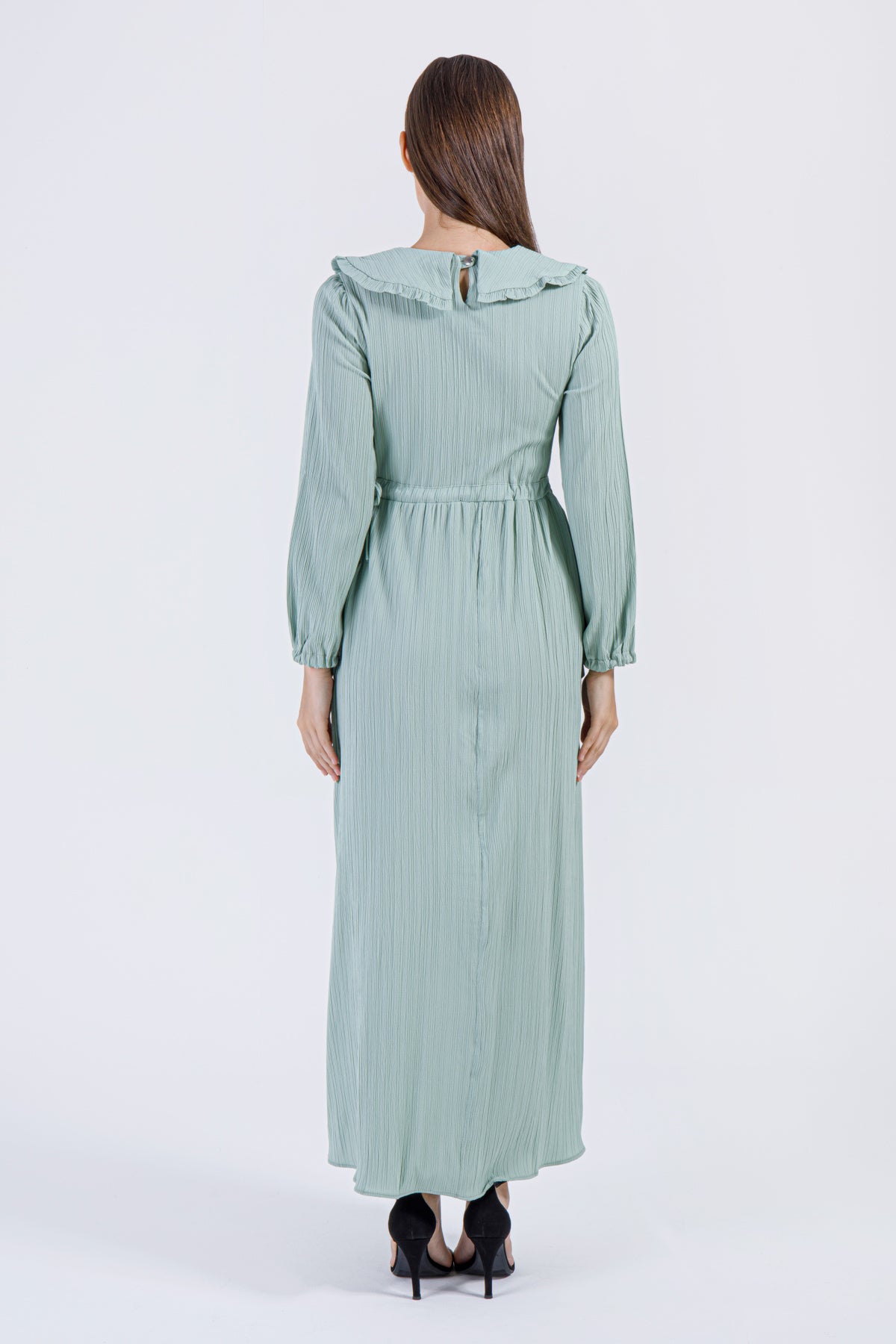 Ruffled Collar Crinkle Maxi Dress – Mint Green