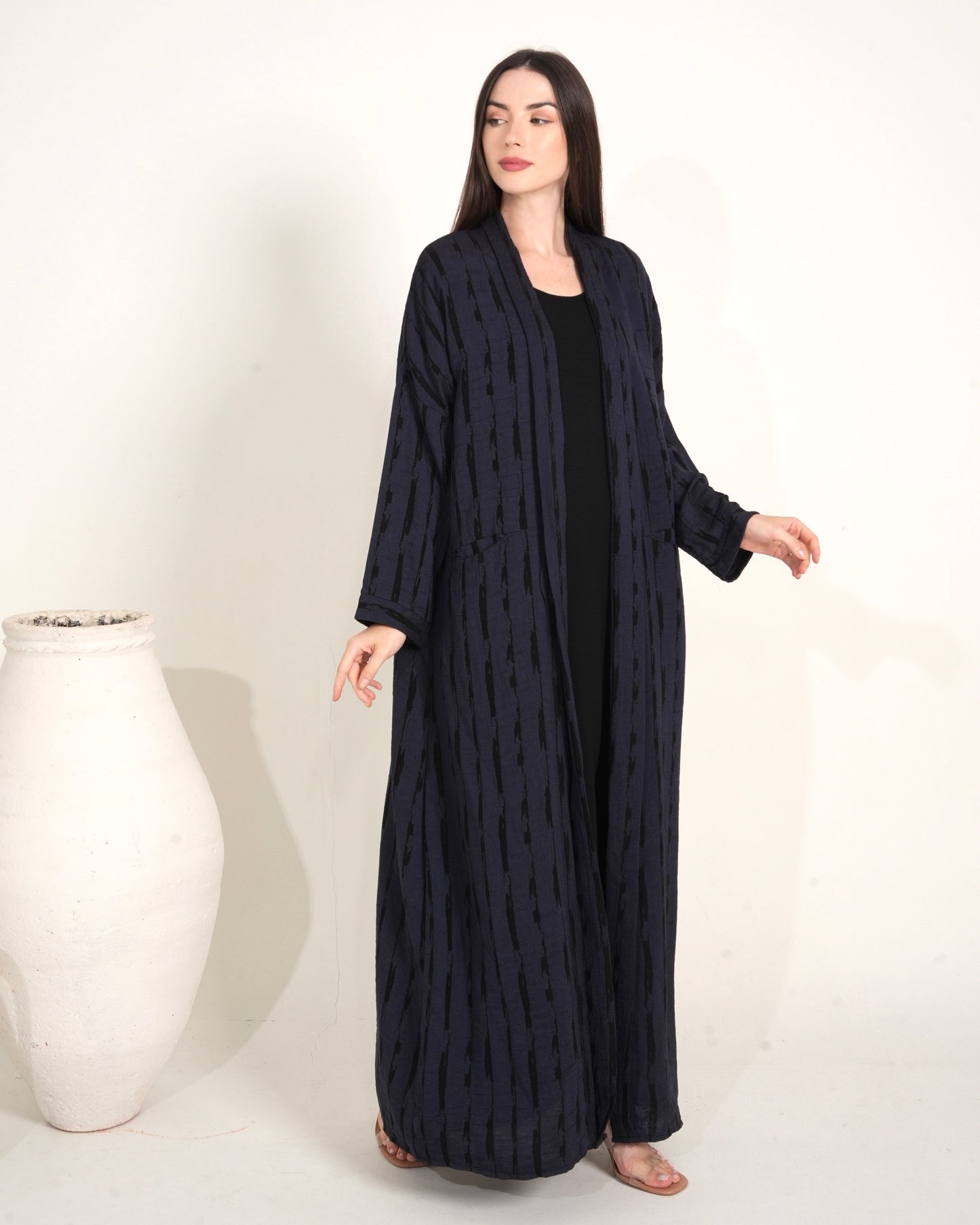 Charcoal Blue - Abaya Dress with Black Inner Elegance (2 pcs set)