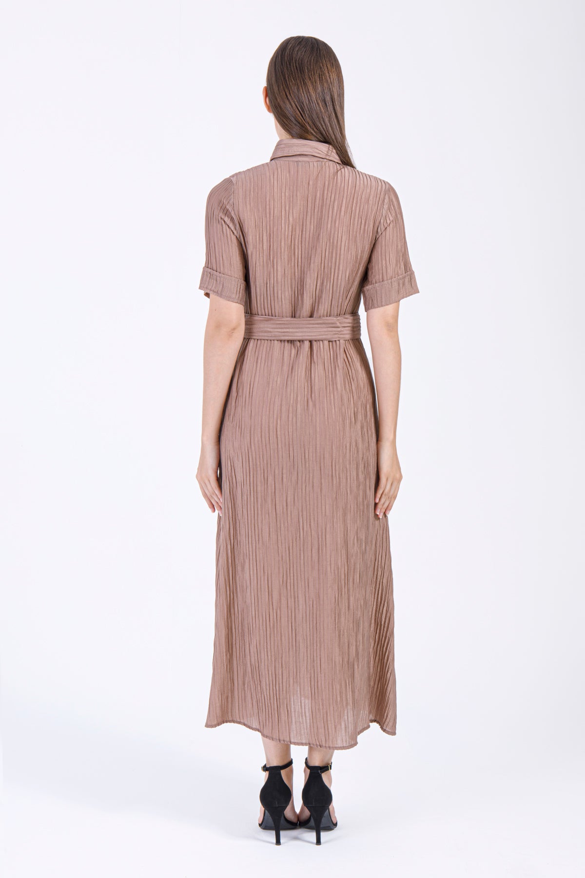 Mocha Belted Button-Down Maxi Dress