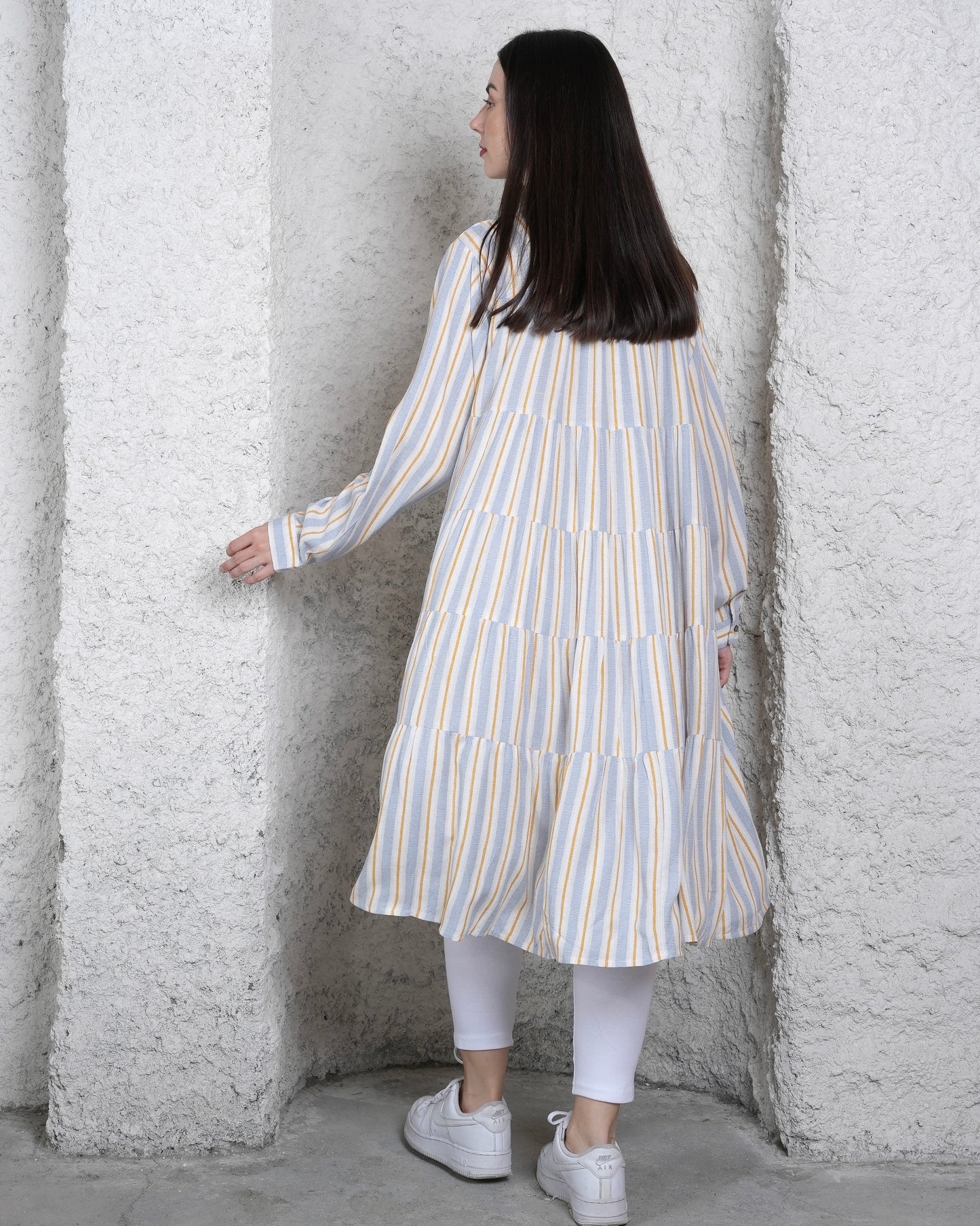 Sapphire Serenade - Striped Flair Top with Unique Back Detail